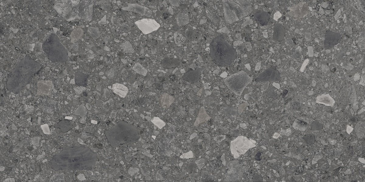 Terrazzo-Fliese dunkelgrau 60x120 cm "Orobica Antracite" ausdrucksstarke Steinoptik rektifiziert