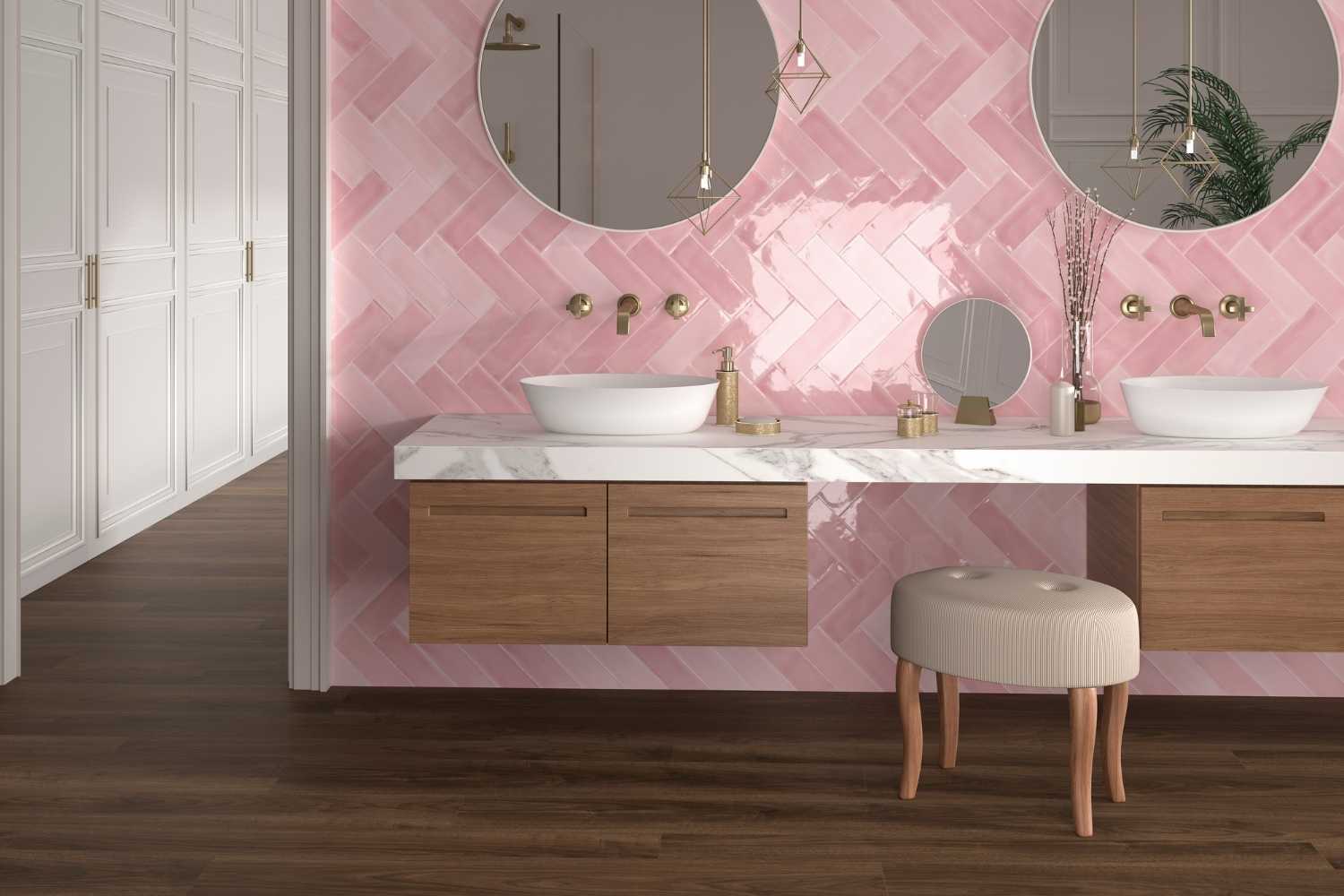 Fliese unregelmäßige Oberfläche 7,5x23 cm "Marrakesh Glow Rosa" rosa glänzend