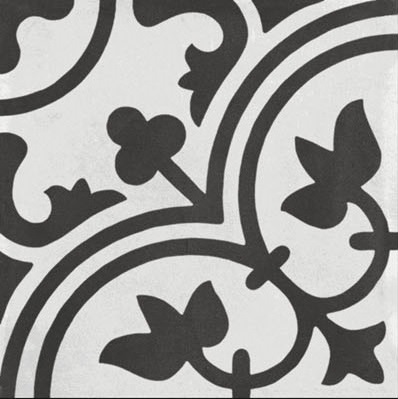 Fliese Patchwork Dekor Zementoptik weiß schwarz 20x20 cm "Contrasti Tappeto 6" Ragno by Marazzi