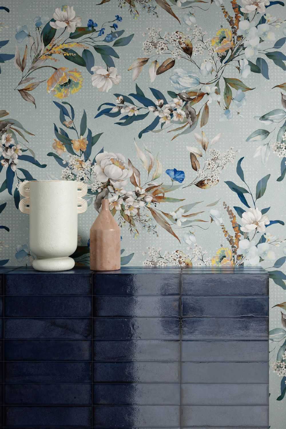 Fliese unregelmäßige Oberfläche 5x20 cm "Tetris Ocean" dunkelblau glänzend