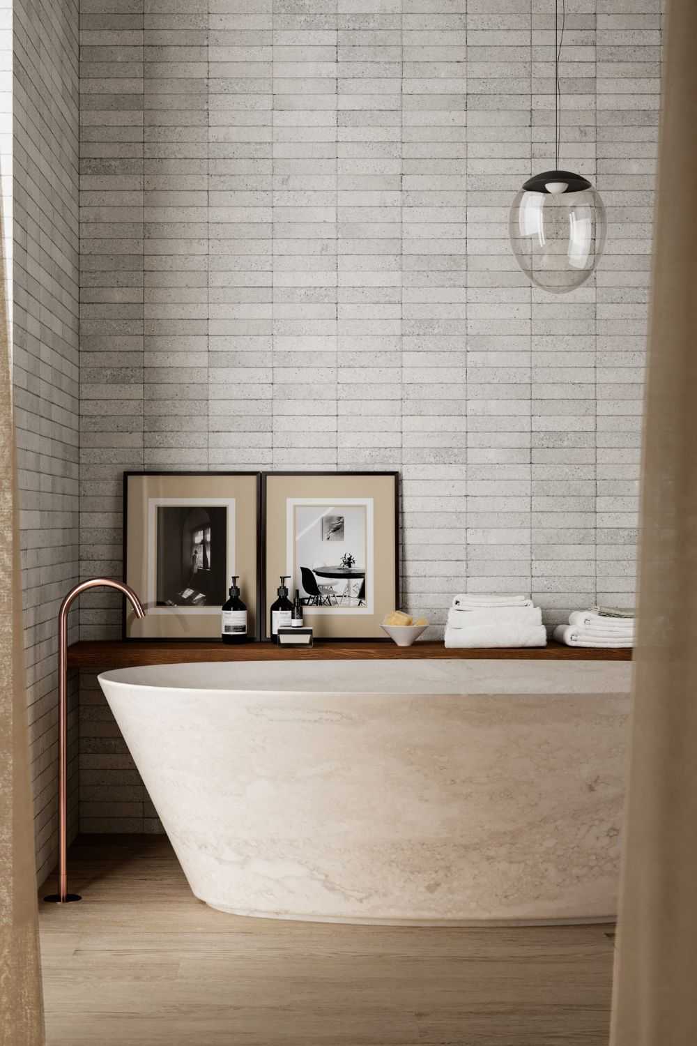 Fliese unregelmäßige Oberfläche 5x20 cm "Tetris Block Pearl" hellgrau matt