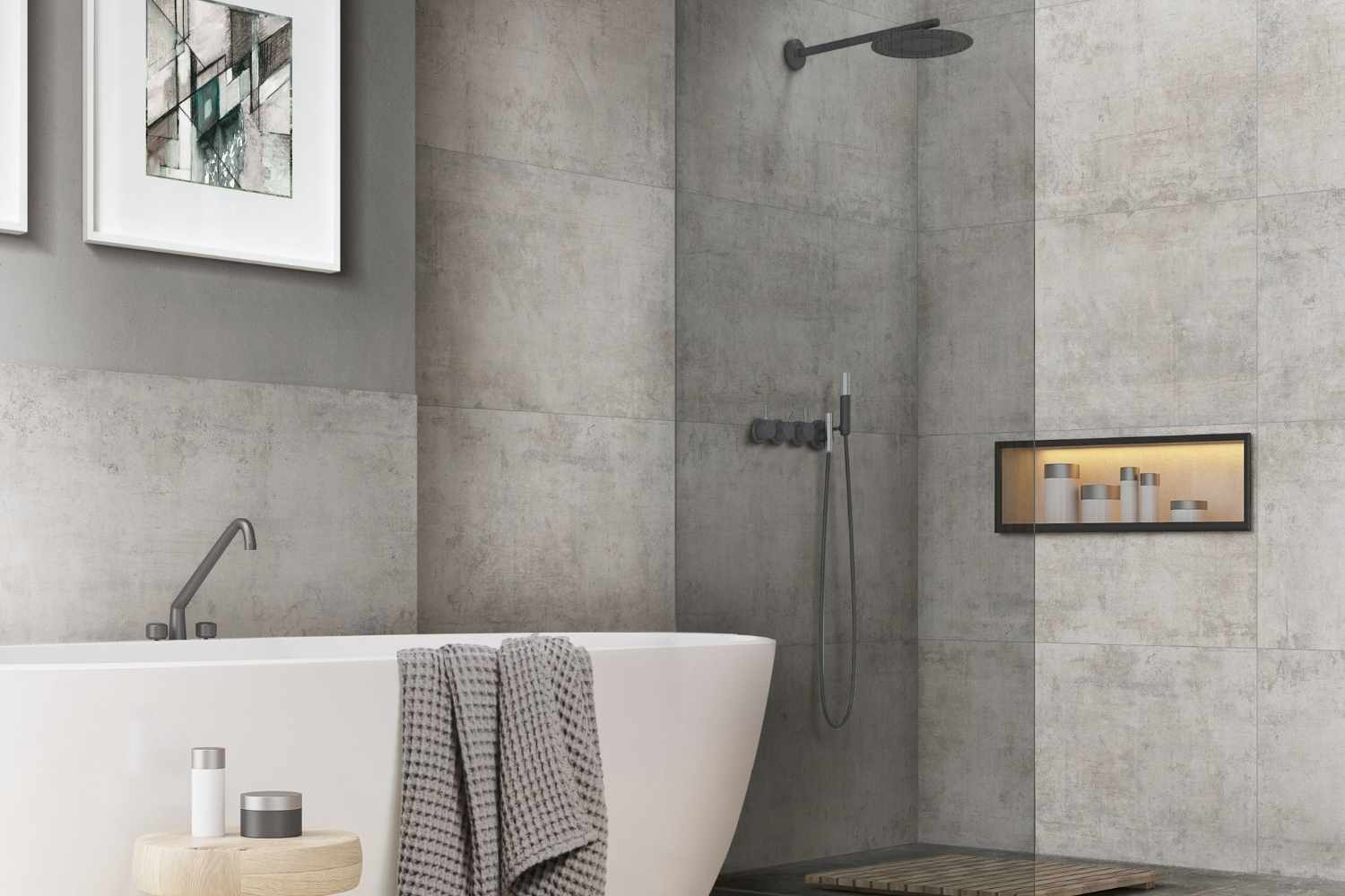 Fliese Betonoptik weiß "Murales Ice" Feinsteinzeug rektifiziert