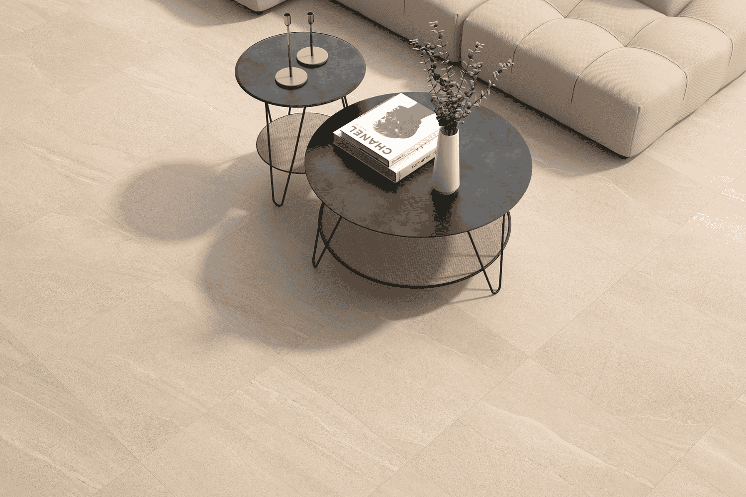Fliese Sandstein-Optik beige 100 x 100 cm "Eddystone Arena" Feinsteinzeug rektifiziert