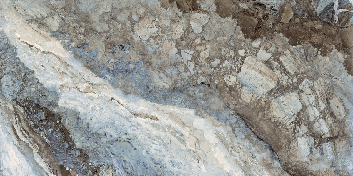 Fliese Marmoroptik blau schwarz marmoriert 60x120 cm glänzend "Mystic Ocean poliert"