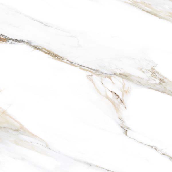 Fliese Marmoroptik weiß gold 60x60 cm marmoriert "Aurora Gold" glänzend rektifiziert