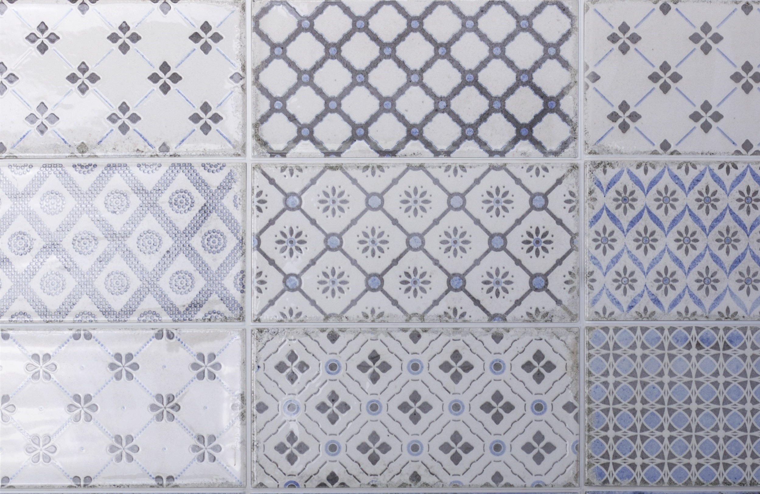 Dekorfliese Mix mediterran Retro Vintage blau glänzend Vita Mare Decor Mix Fabresa