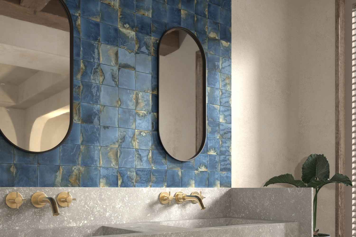 Zellige Wandfliese 11,5x11,5 cm "Laguna Marino" dunkelblau glänzend reaktive Glasur