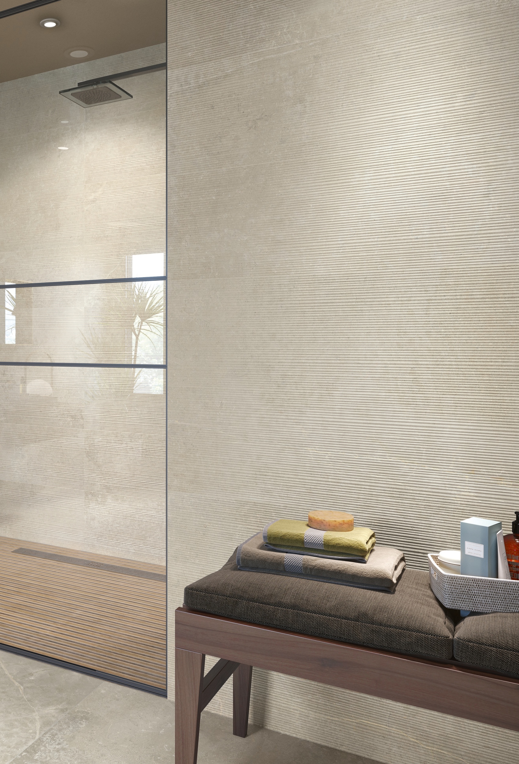 Wandfliese Steinoptik Liniendekor Canna Zermatt Beige 30x90 cm Fliese für Wand Dekorfliese