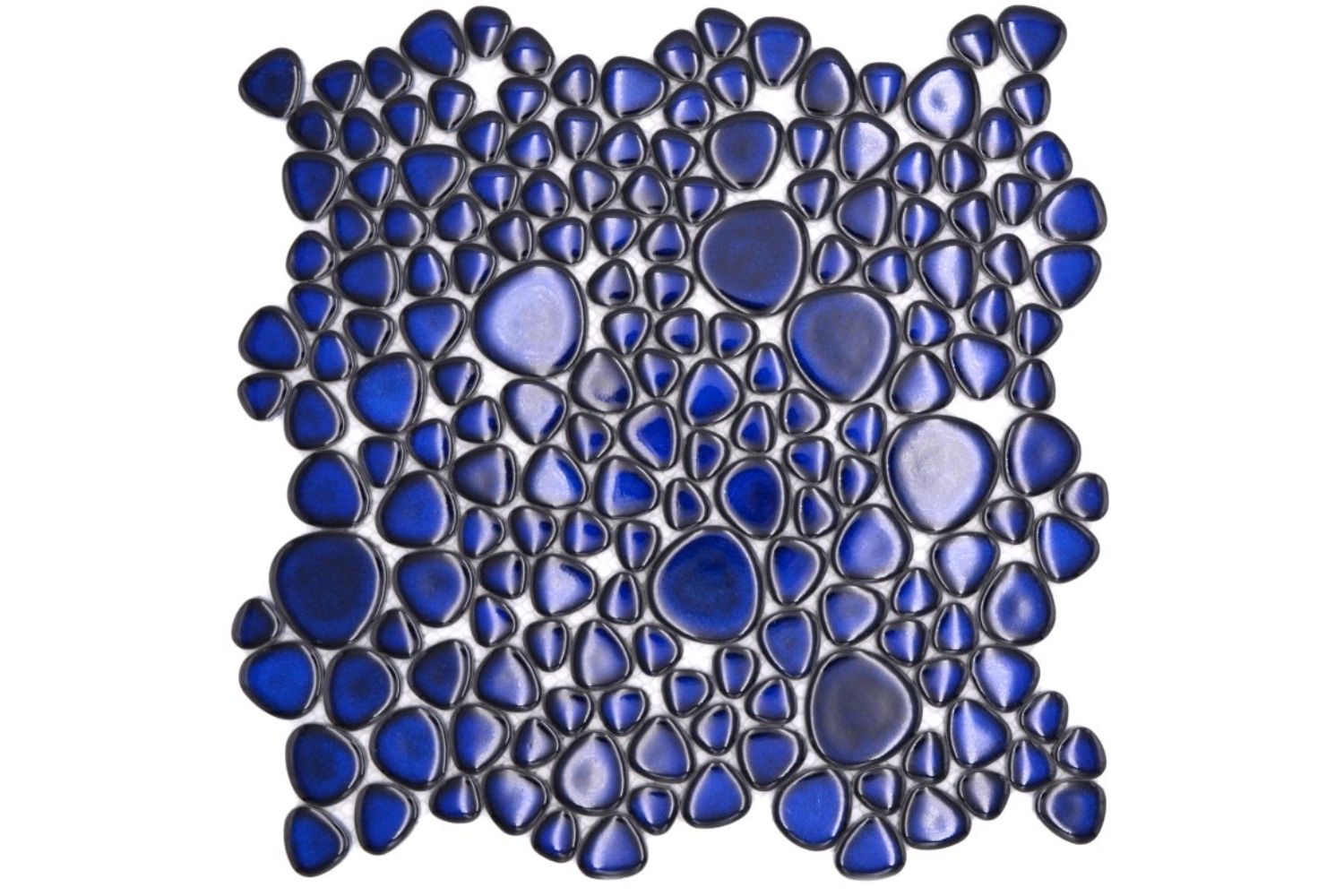 Mosaikfliesen Kiesel blau glänzend 27,5x27,5 cm netzverklebt