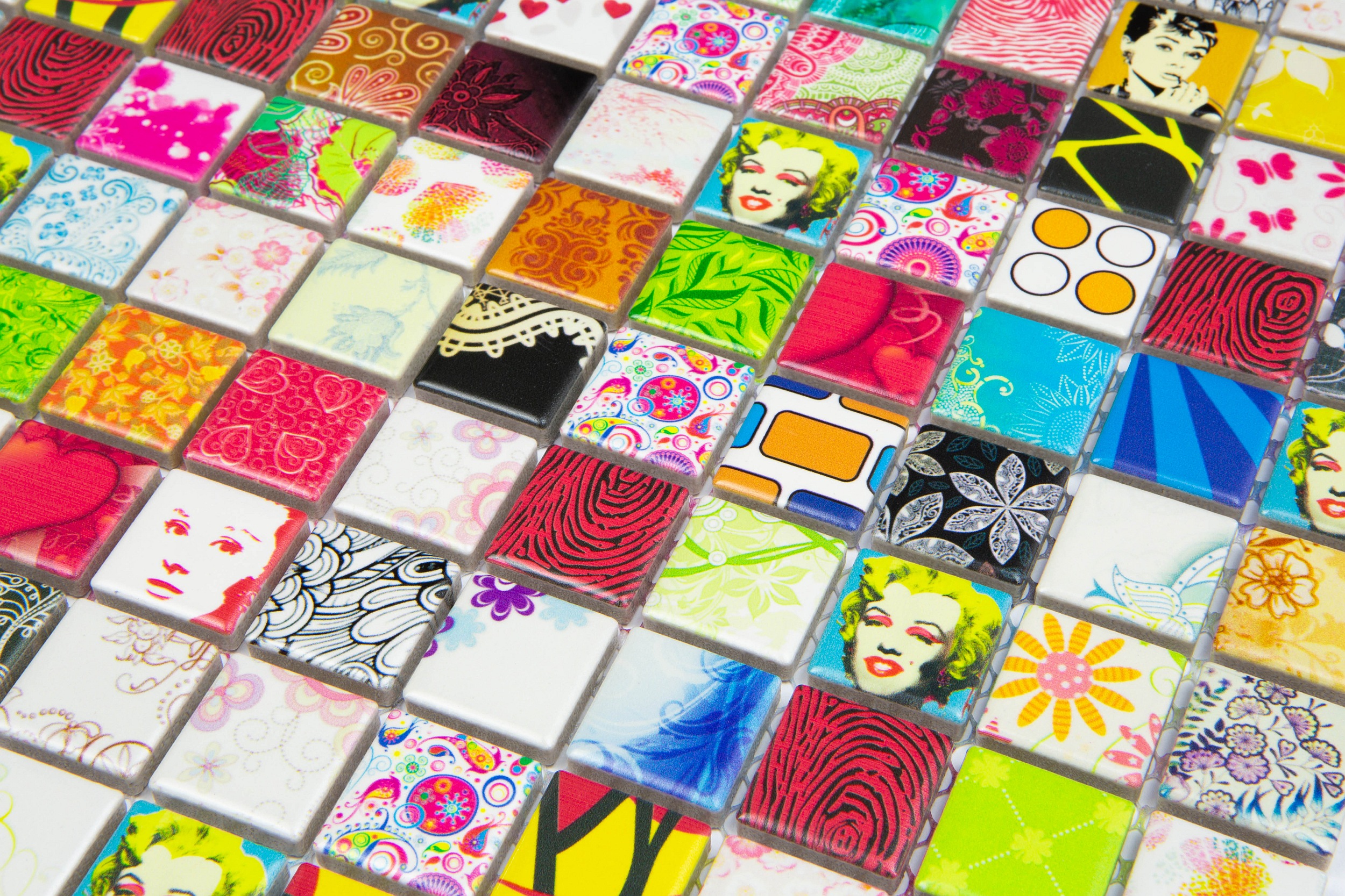 Mosaikfliesen Audrey Hepburn Marylin Monroe Mosaik Retro-Design Andy Warhol für Fliesenspiegel Küche oder Badezimmer