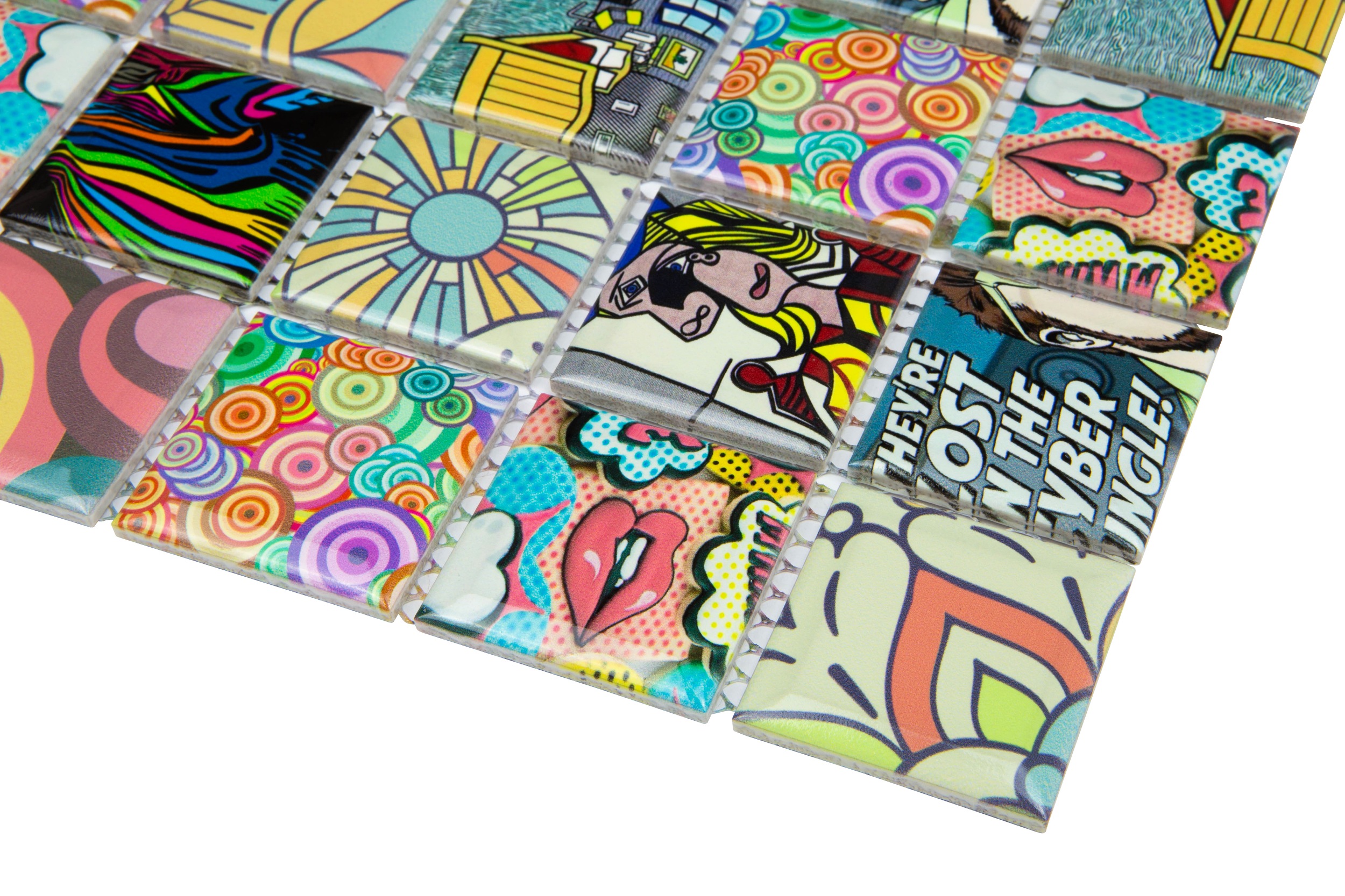 Comic Retro-Style Mosaikfliesen Mosaik-Fliesen aus Keramik bunt glänzend