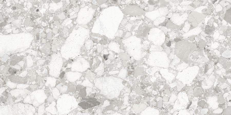 Terrassenplatte Terrazzo-Steinoptik hellgrau 60x120 cm "Venistone Pearl" rektifiziert 2 cm