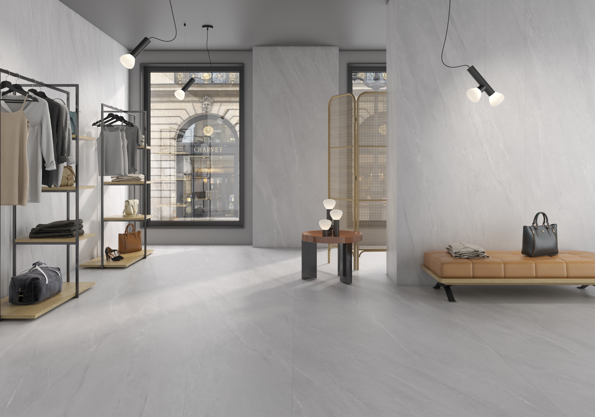 XXL-Fliese Steinoptik Lavica Perla 120x280 cm hellgrau Großformat-Fliese