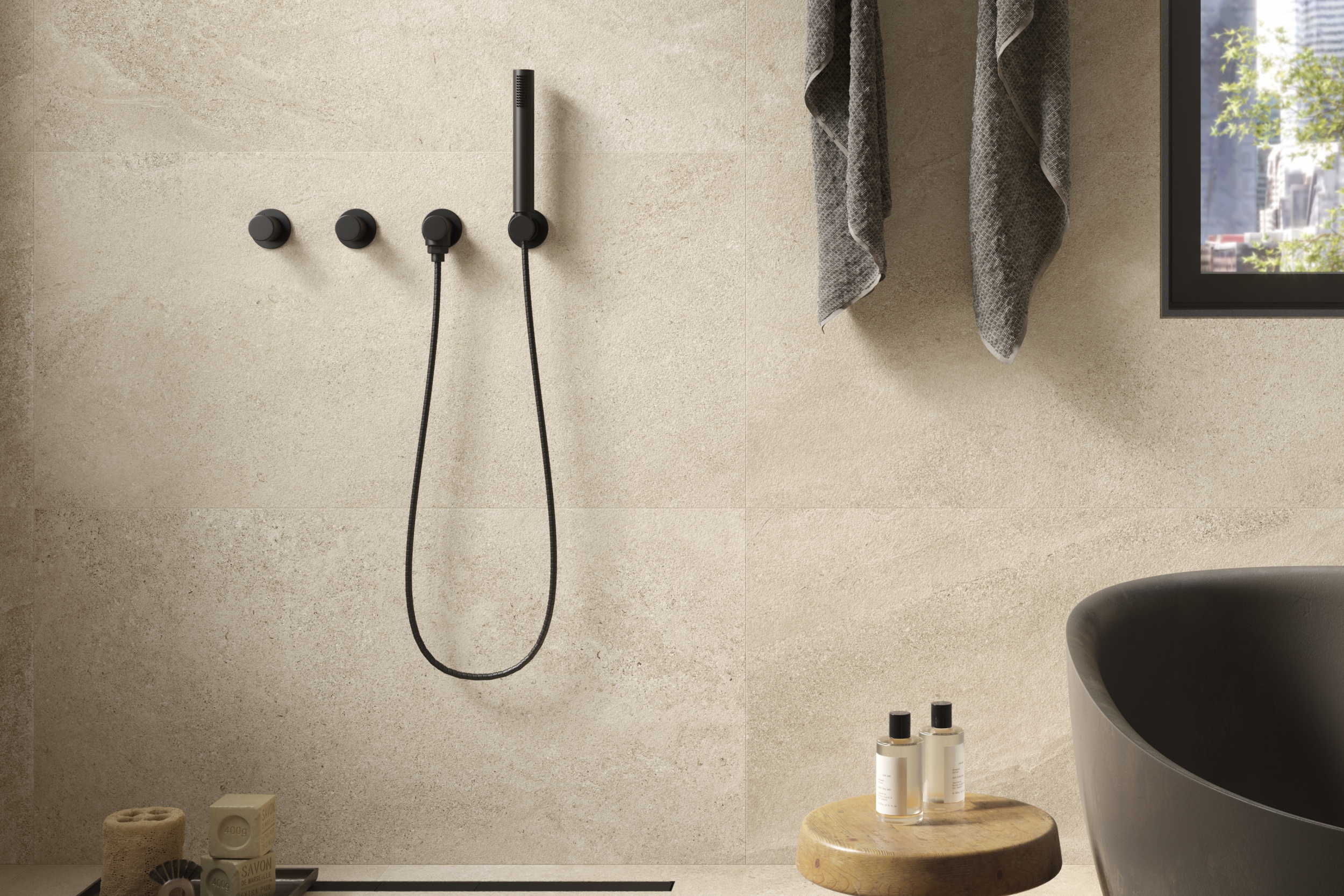 Wandfliese Natursteinoptik Sant Agostino Bergstone Ivory Steinoptik beige in Dusche