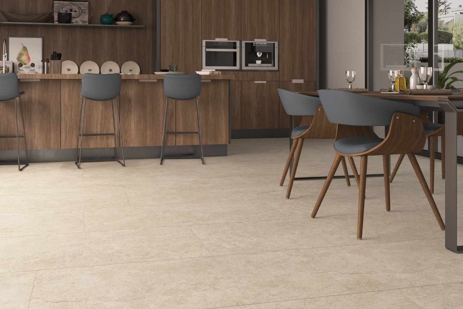 Fliese Steinoptik beige poliert "Babilon Beige" Feinsteinzeug rektifiziert