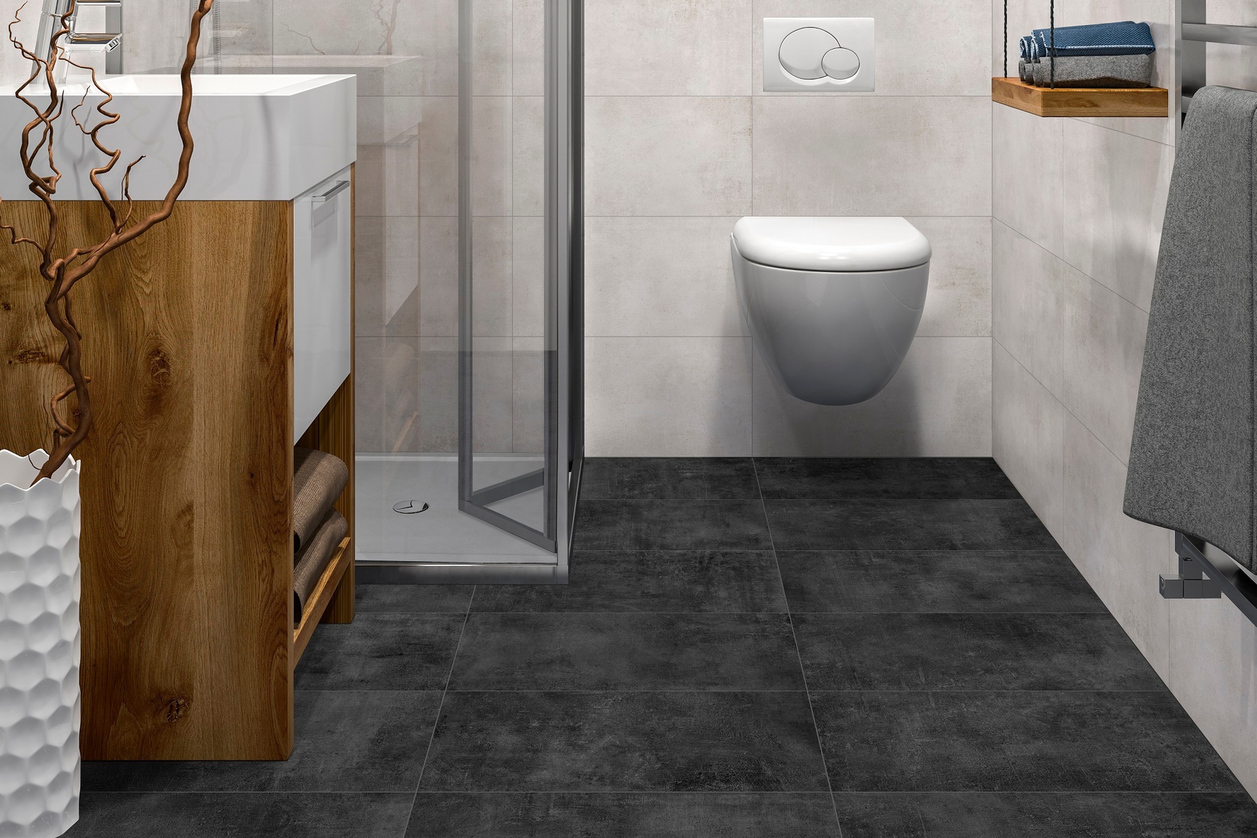 Bodenfliese Betonoptik Ragnp Patch Black schwarz dunkelgrau