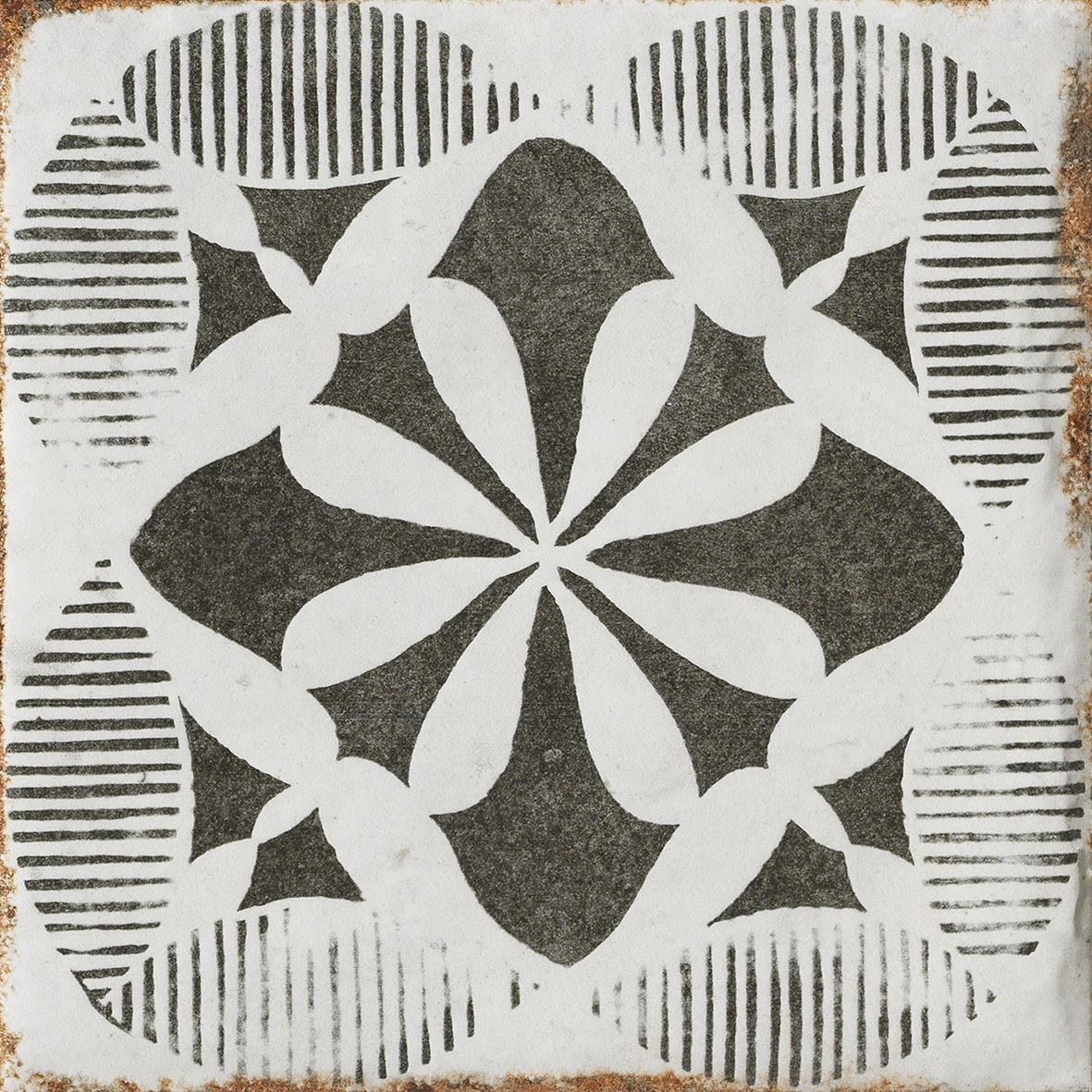 Antike Vintage-Fliese Cotto Del Campiano Decoro Mix Dekorfliese anthrazit altweiß