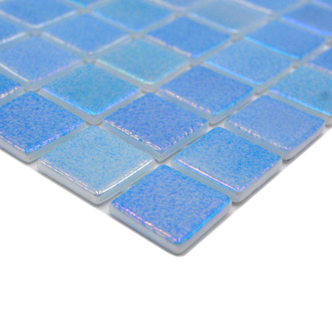 Mosaikfliesen Glas Eco Shell hellblau AIR glänzend 31,6x31,6 cm für Dusche Pool Küche Theken