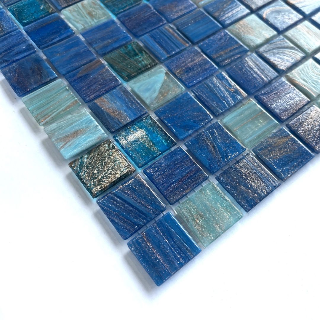 Bisazza Mosaikfliesen "Acquario" blau gold schimmernd 32,2x32,2 cm netzverklebt