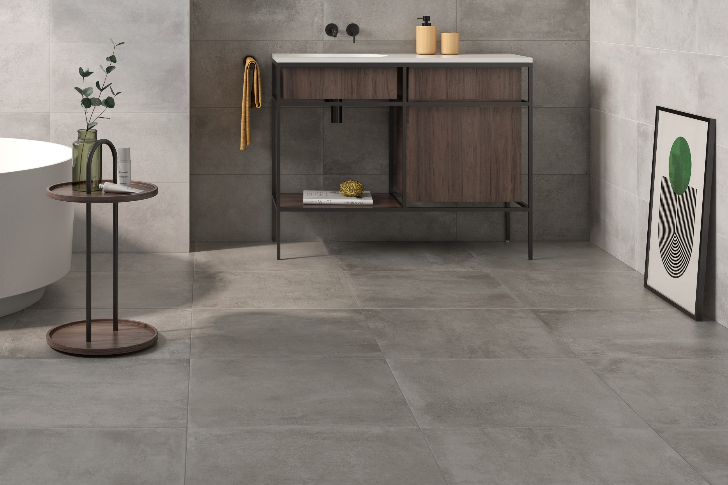 Fliese Betonoptik nur 6mm dünn 60,8x60,8 cm "Elio Gris" grau matt