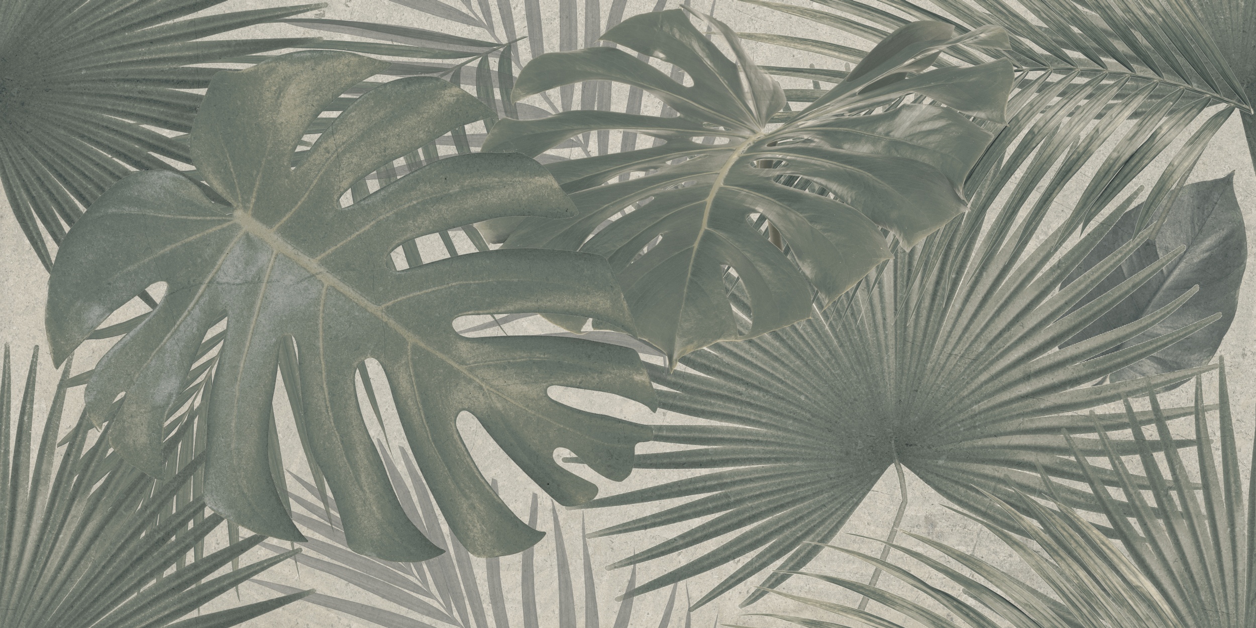 Fliese Pflanzendekor Wandbild Monstera Palmen Wandfliese Jungle 60x120 cm