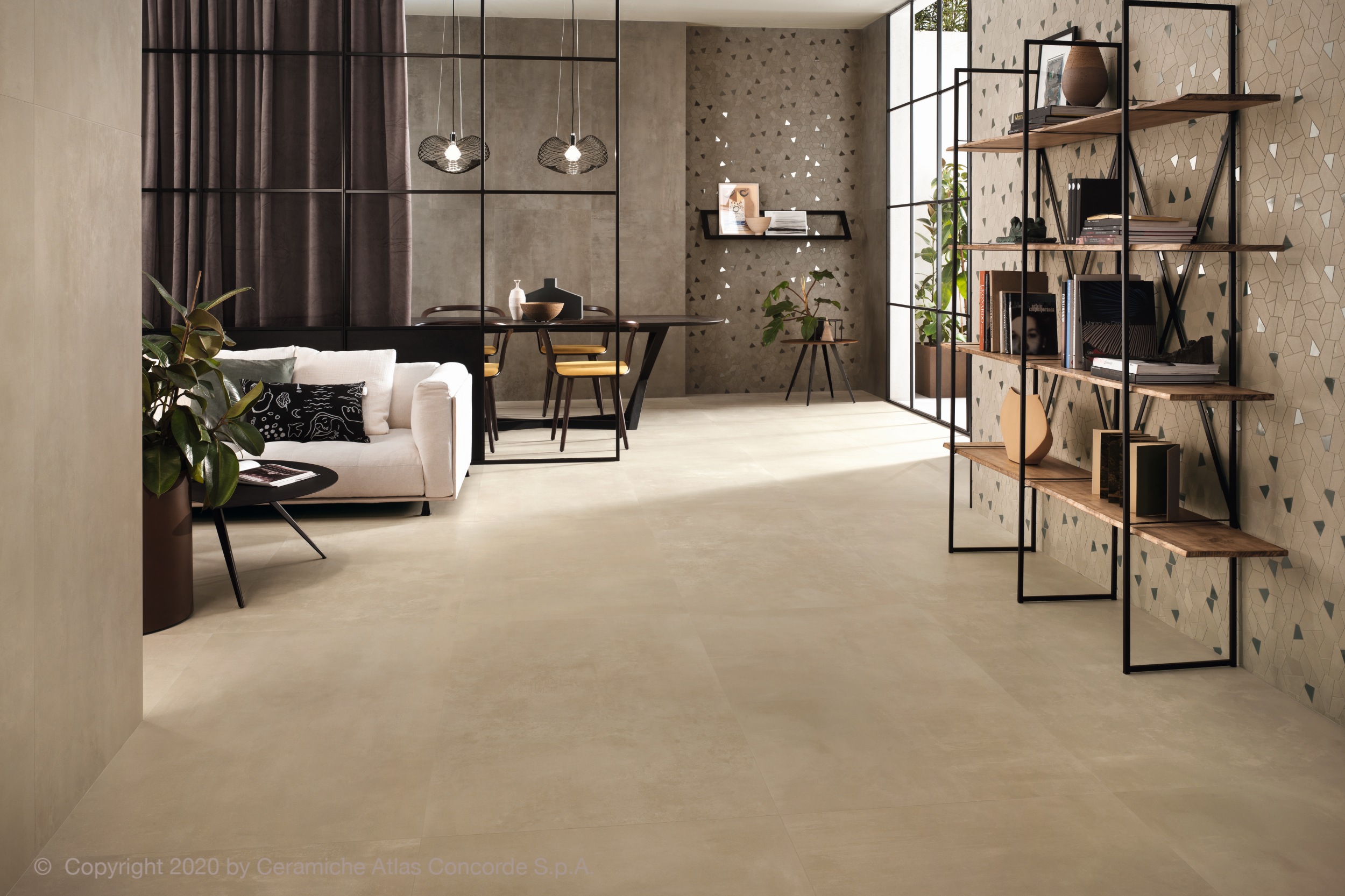 Fliese Betonoptik Atlas Concorde Boost Pro Cream beige im Wohnzimmer