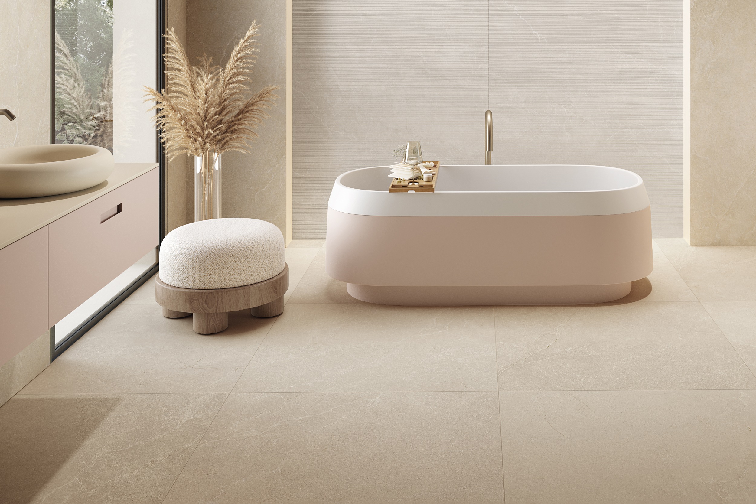 Fliese in Steinoptik La Fabbrica Noble Stone Beige Bodenfliese im Badezimmer