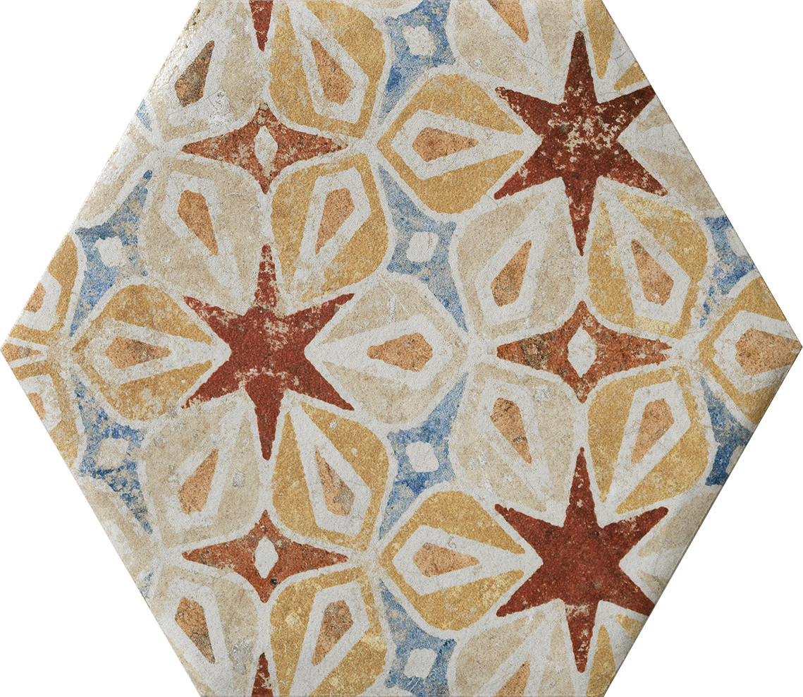 Fliese Dekor Hexagon "Cotto del Campiano Emiliane Mix" 15,8x18,3cm CIR (Farbmischung nach Zufall)