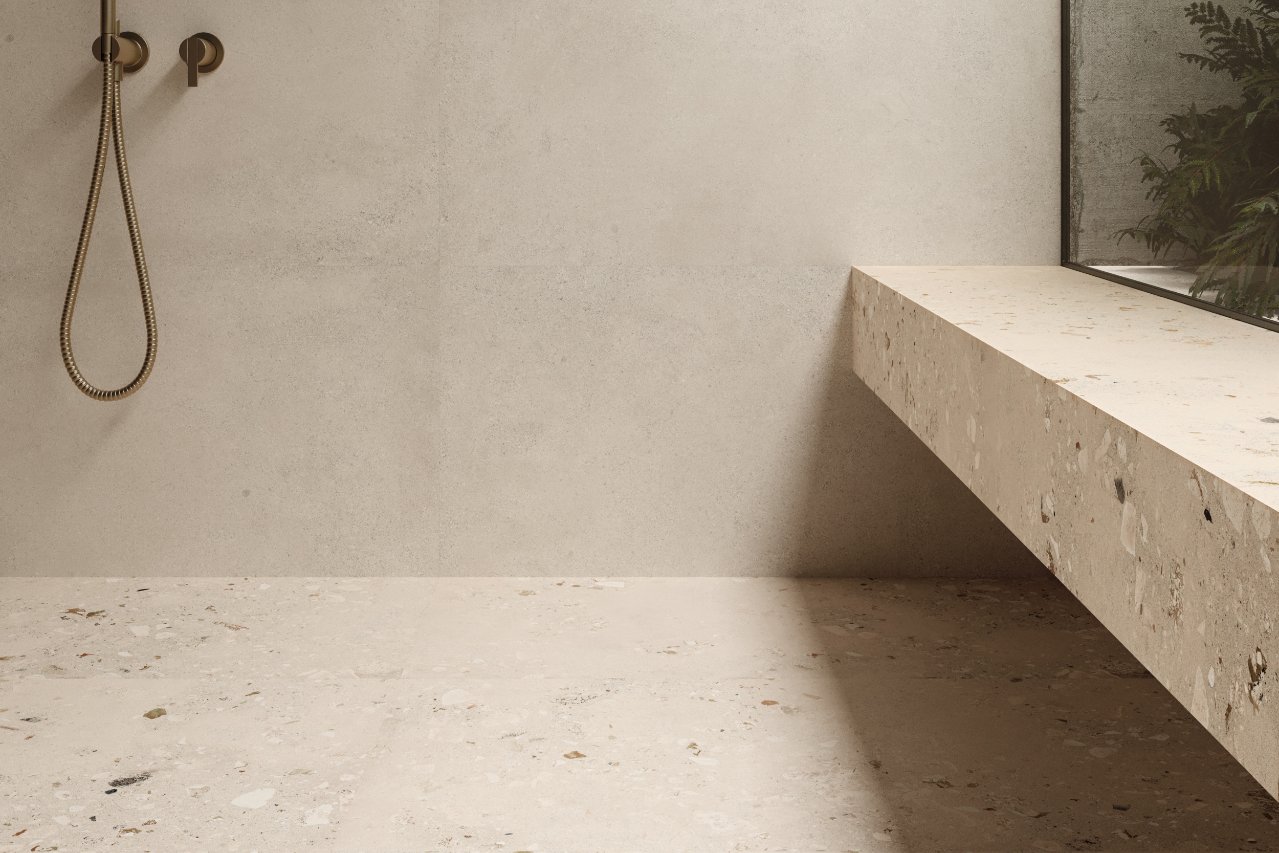 Fliese Terrazzo-Optik Logico Cosmo Light Sant Agostino creme elfenbein im Badezimmer