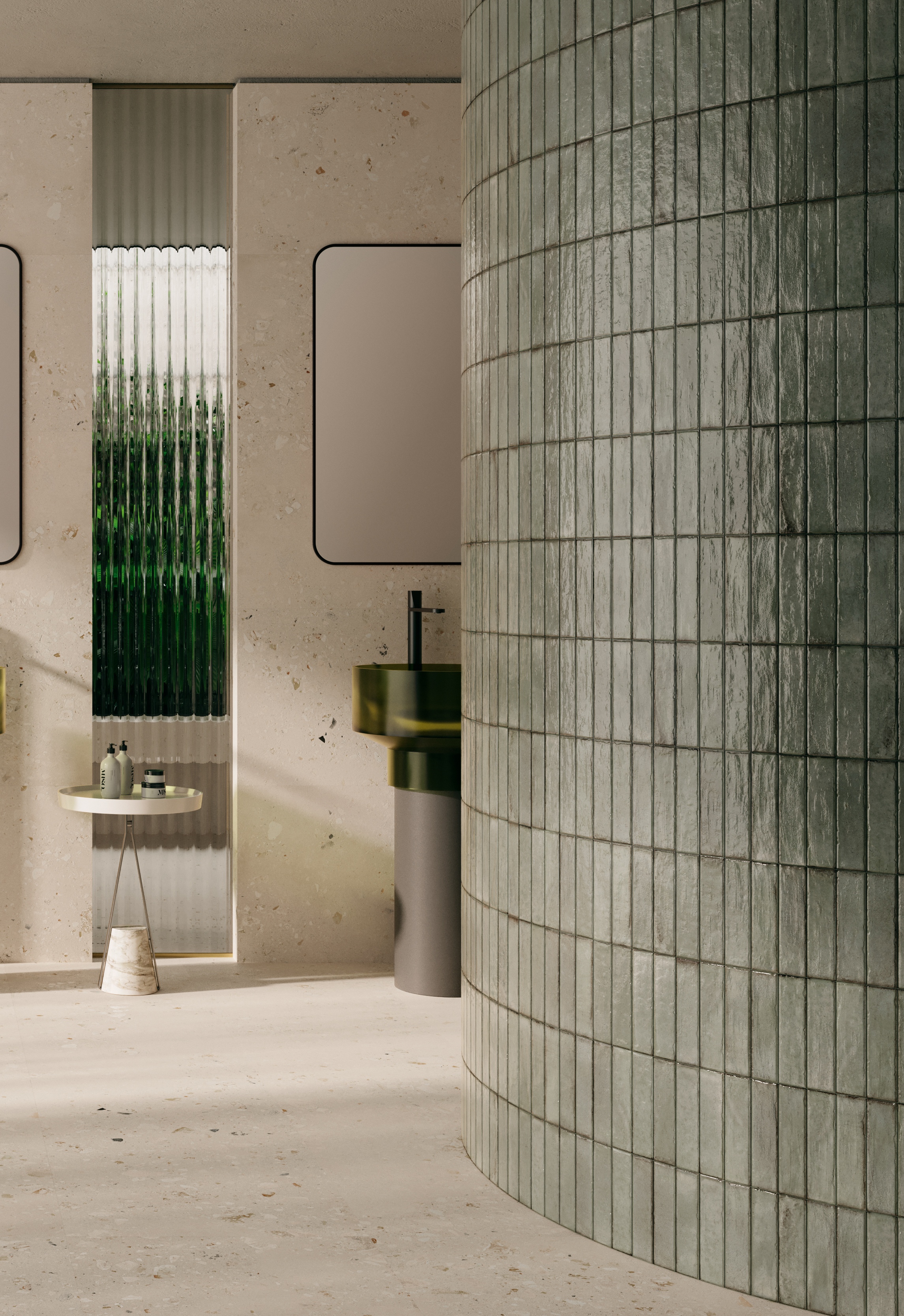 Fliese glasiert unregelmäßige Oberfläche "Tetris Breeze" hellgrün glänzend 5x20 cm