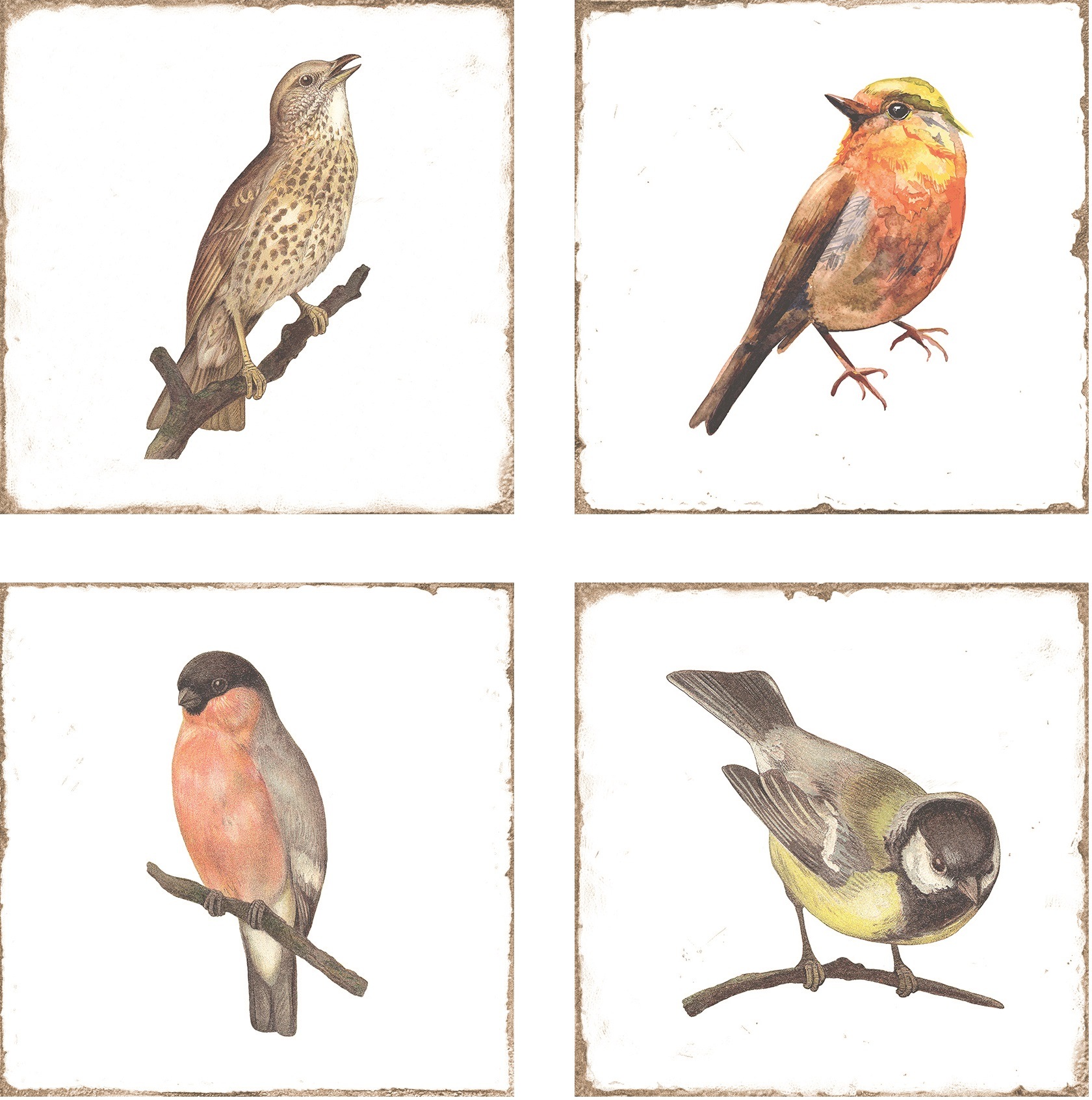 Antike Wandfliese Retro-Dekor Shabby-Chic weiß 15x15 cm Forli Birds