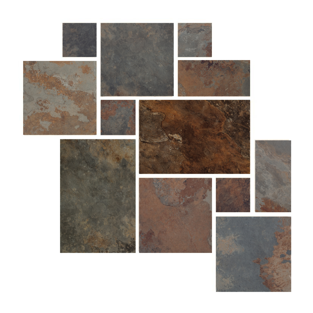 Bodenfliesen-Set Römischer Verband Di Pietra Bali Red Steinoptik rot blau fertiges Modul