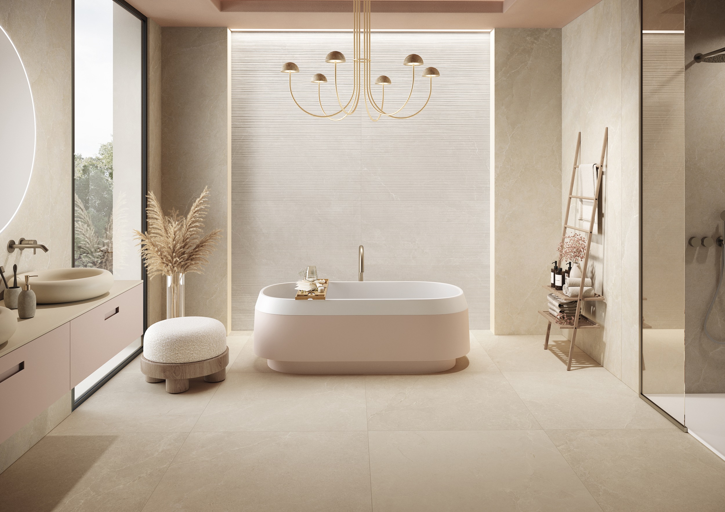 Fliese in Steinoptik La Fabbrica Noble Stone Beige Bodenfliese im Badezimmer