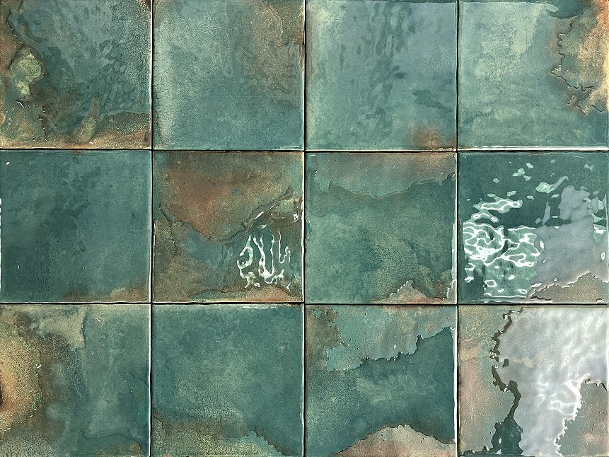 Zellige Wandfliese 11,5x11,5 cm "Laguna Esmeralda" grün glänzend reaktive Glasur