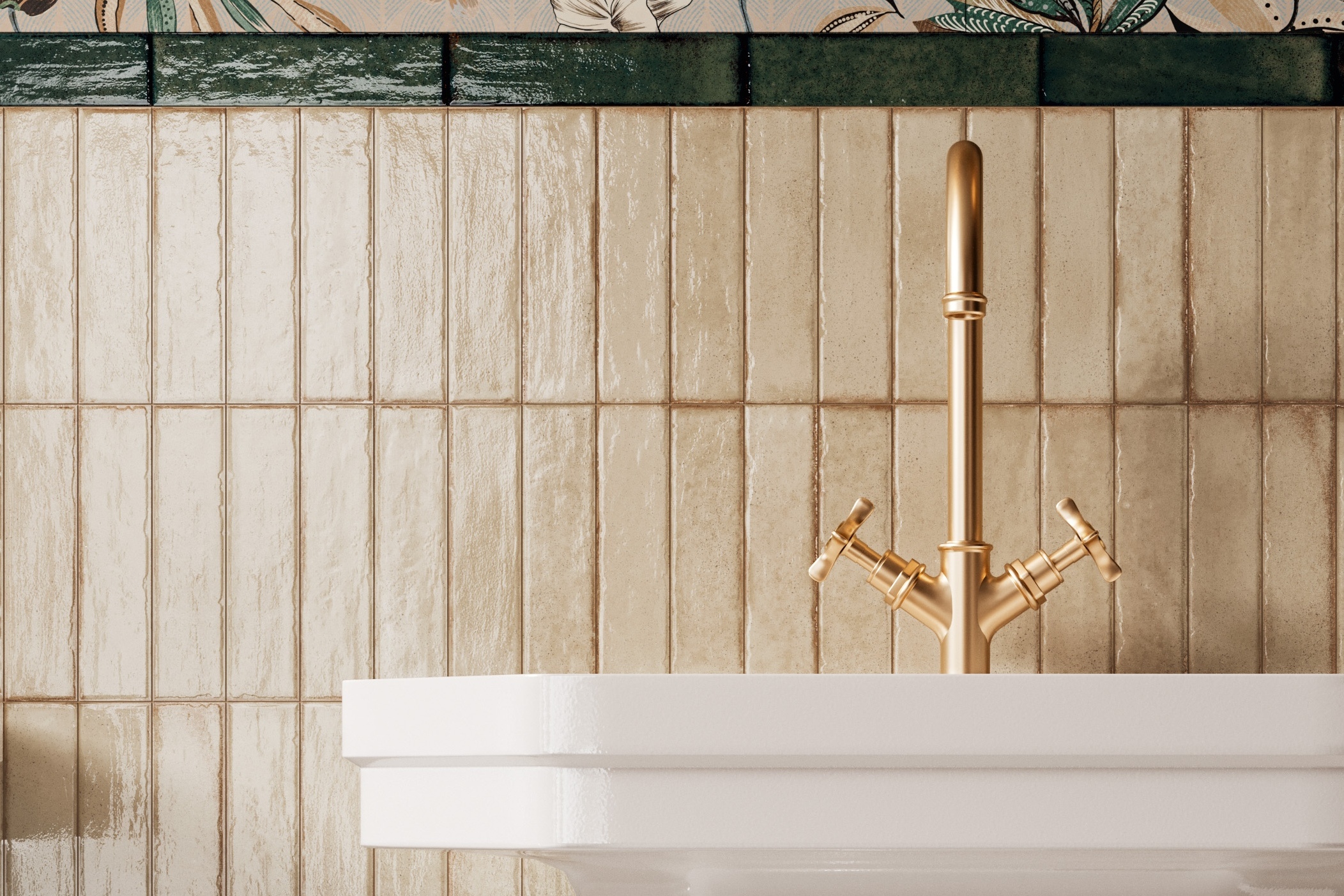 Wandfliese Tetris Creme  Luc creme helles beige glänzend Fliese Metrofliese