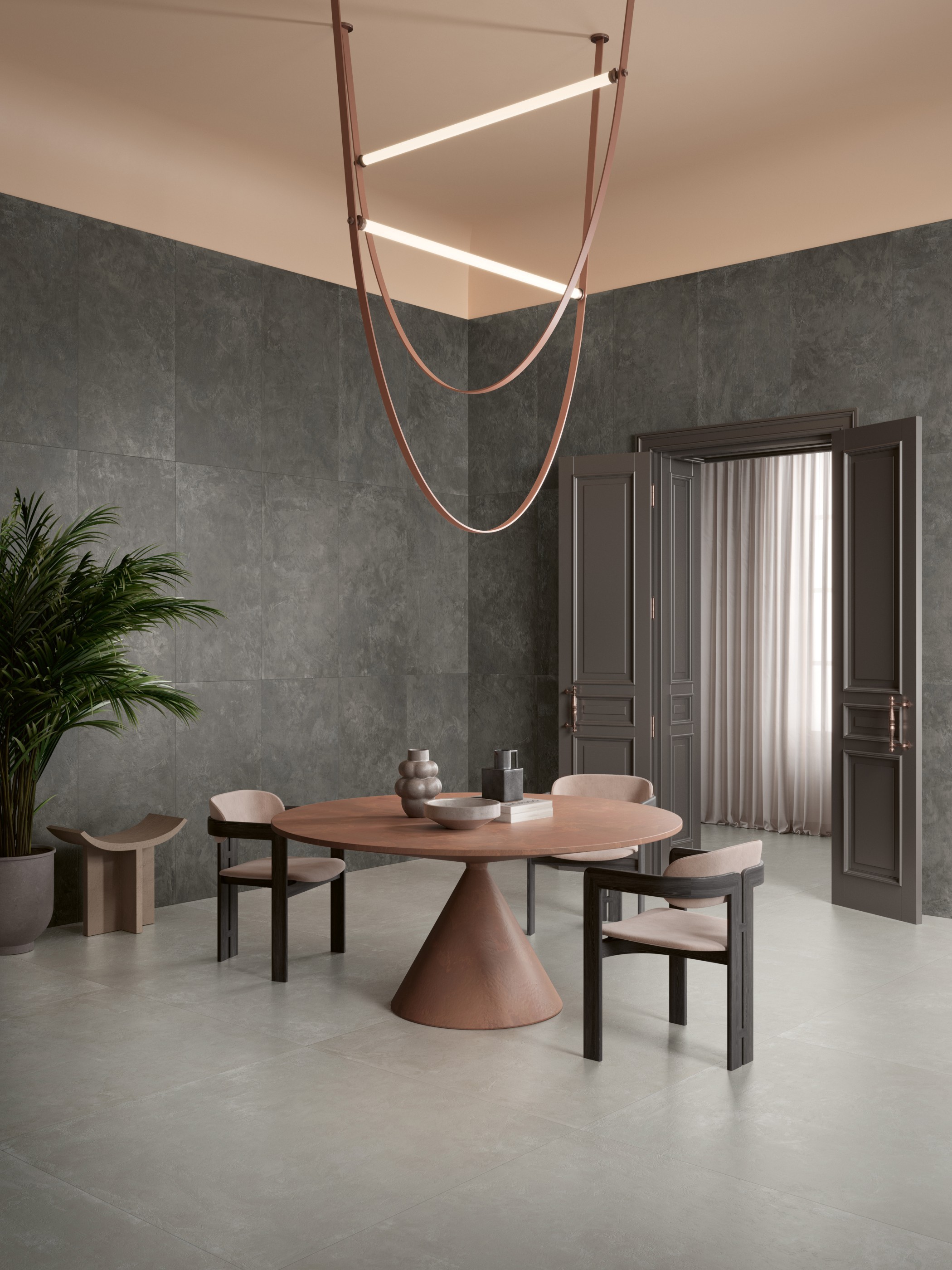 Fliese Zementoptik Tadelakt Jasmine Bianco Creme-Weiß Wandfliese Wodenfliese Ambiente