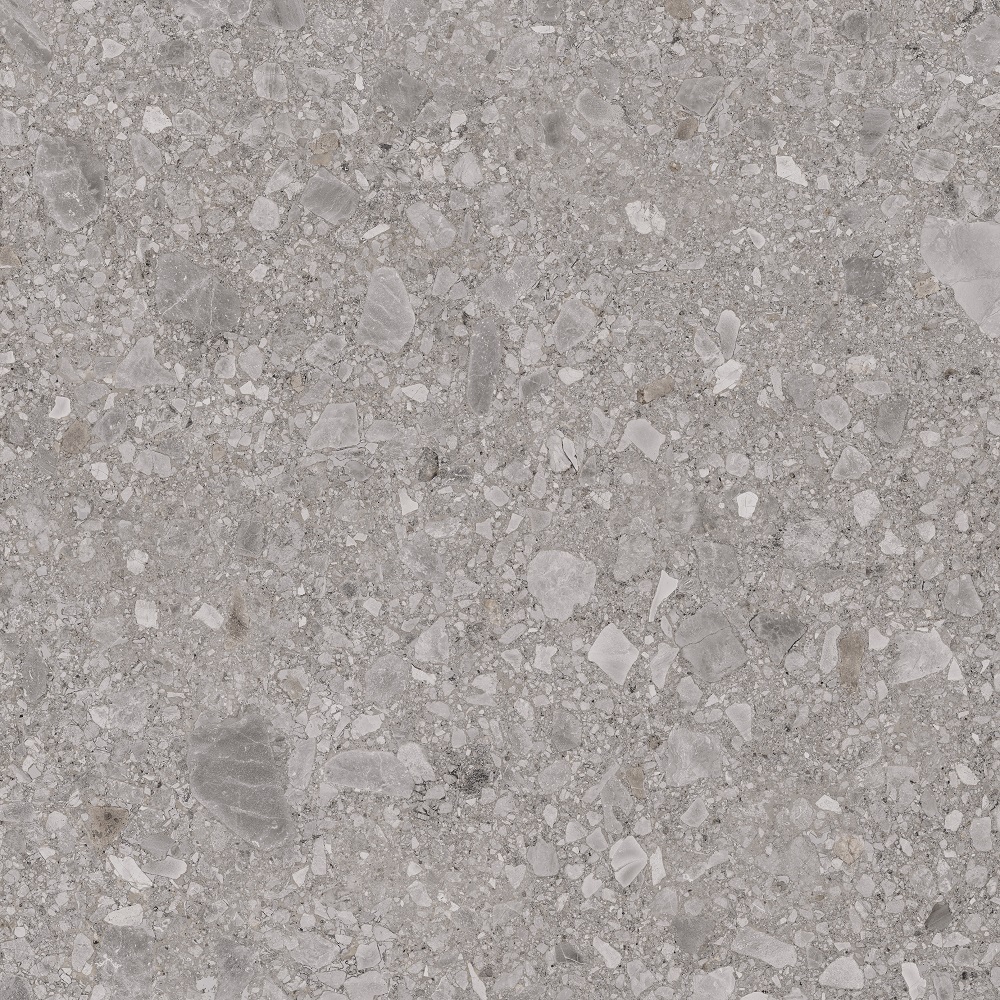 Terrazzo-Fliese grau 60x60 cm "Orobica Grigia" ausdrucksstarke Steinoptik rektifiziert