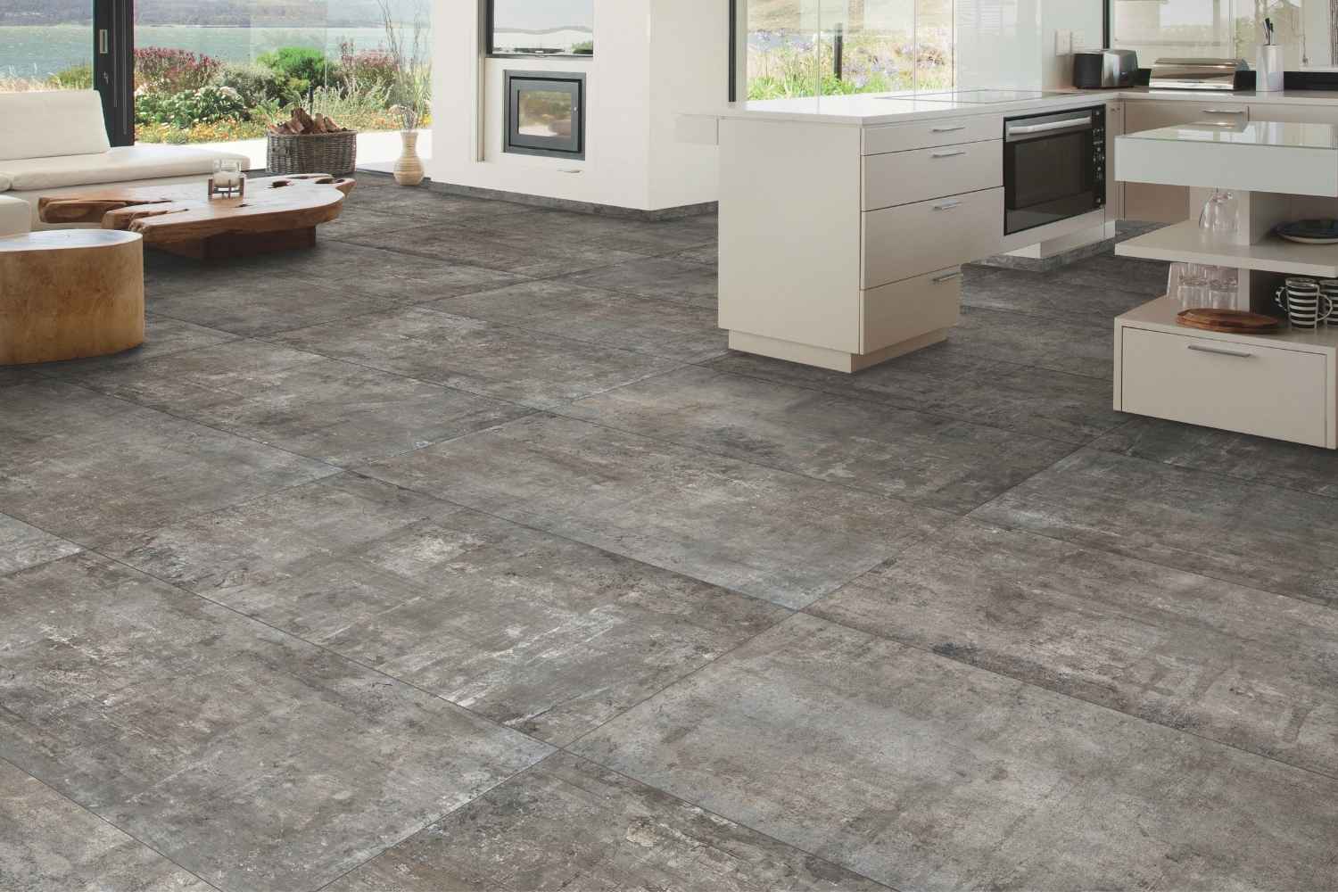 Fliese Betonoptik schwarz "Murales Dark" Feinsteinzeug rektifiziert