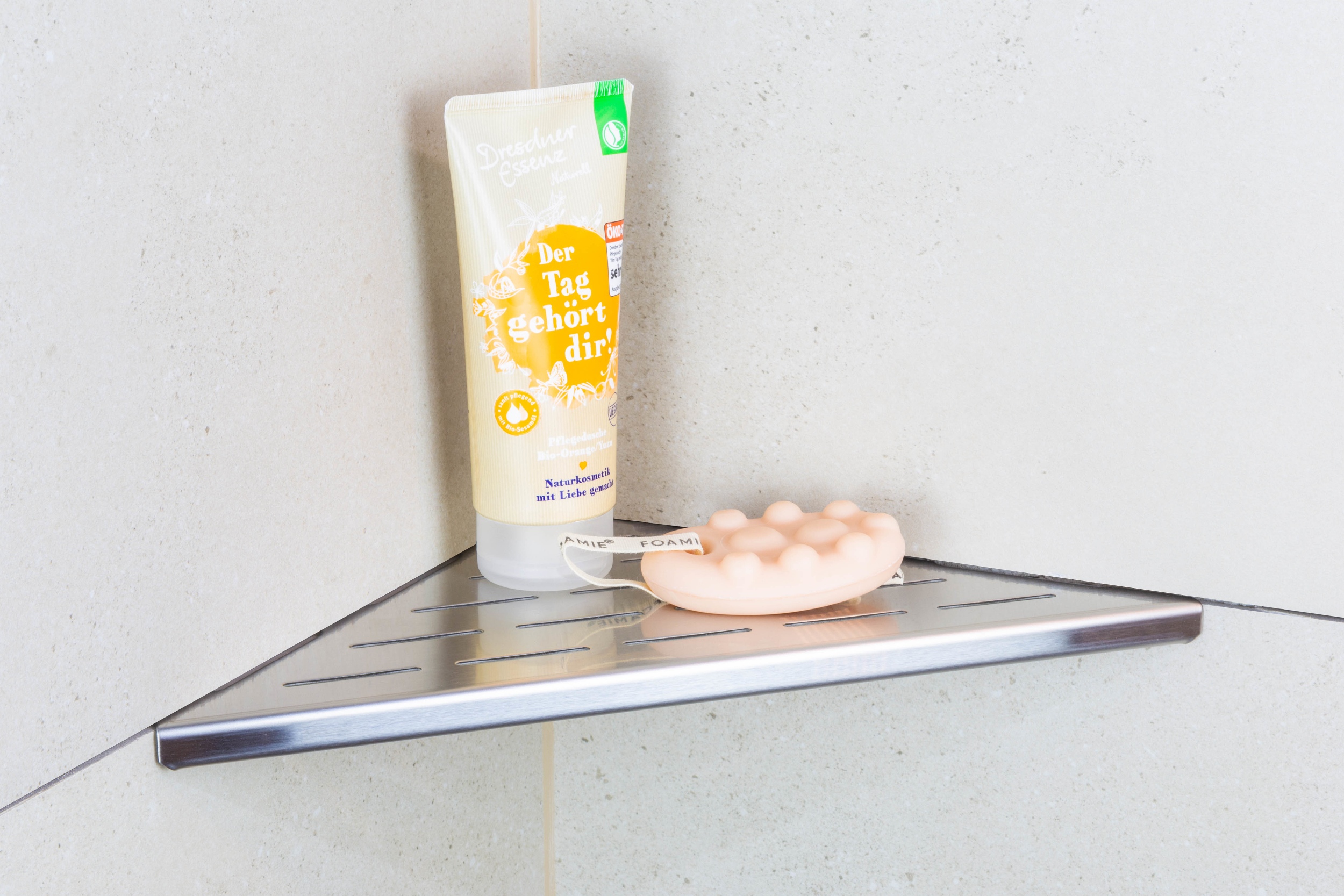 Fliesenprofi Duschablage Dreieck Edelstahl silber Eckregal für Fliesenfugen Ambiente in Dusche