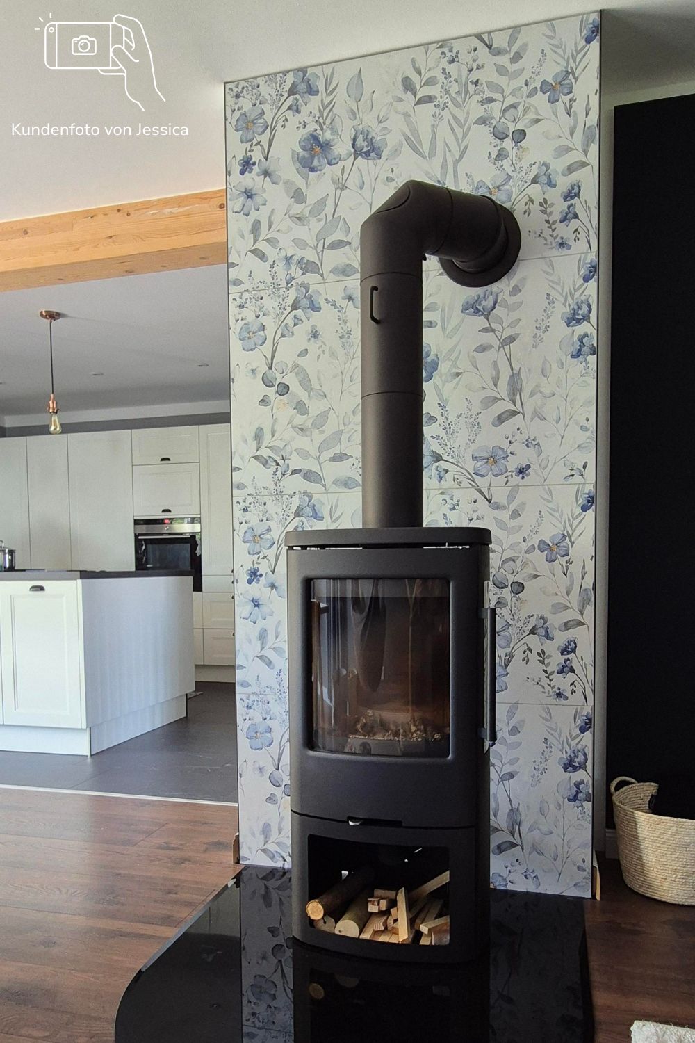 Fliese mit Blumen-Dekor 60x120 cm weiß "Fantasy Sakura" Dekorfliese rektifiziert