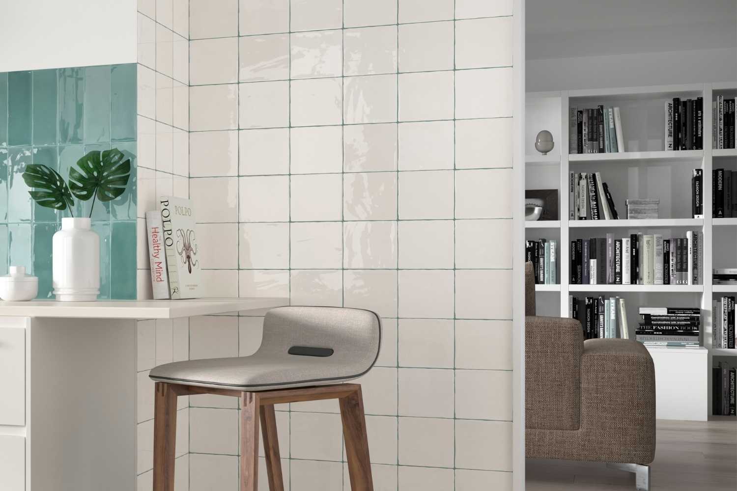 Zellige Wandfliese 15x15 cm "Marrakesh Glow Blanco" weiß glänzend