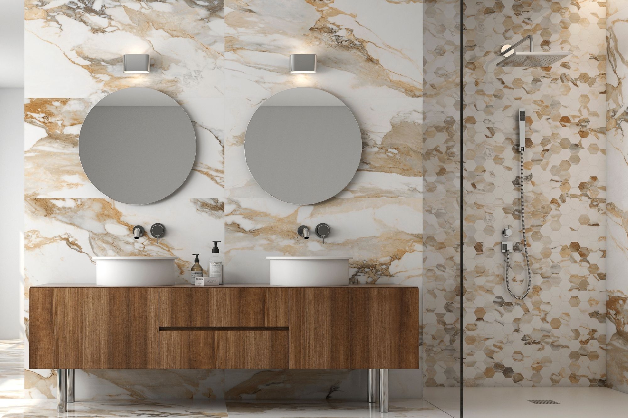 ABVERKAUF Fliese Paonazzetto-Marmoroptik weiß-beige matt 60x60 cm "Crash Beige" rektifiziert