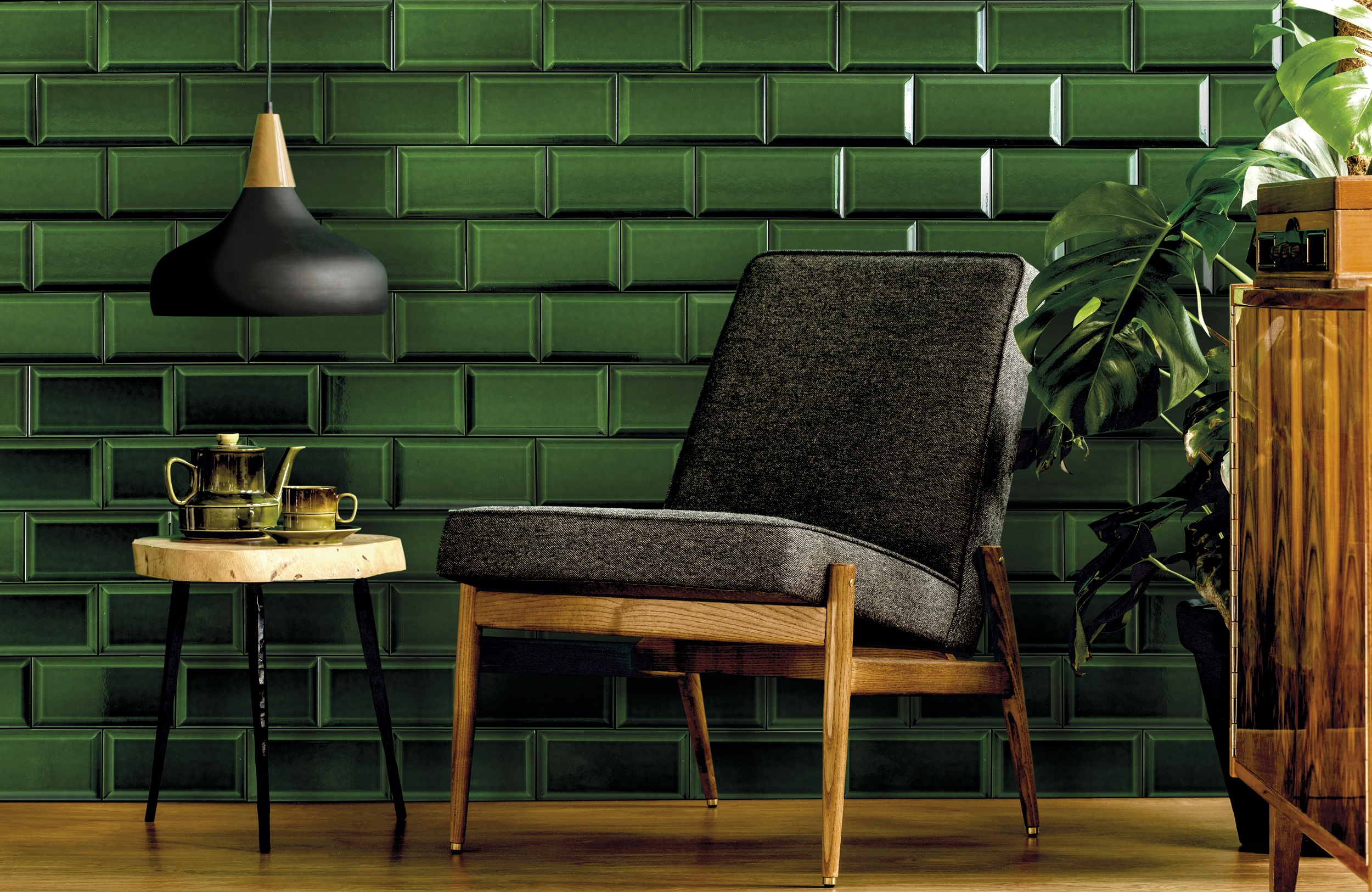 Metro Fliese dunkelgrün victorian green glänzend Wandfliese Bad, Küche Facettenfliese Fabresa