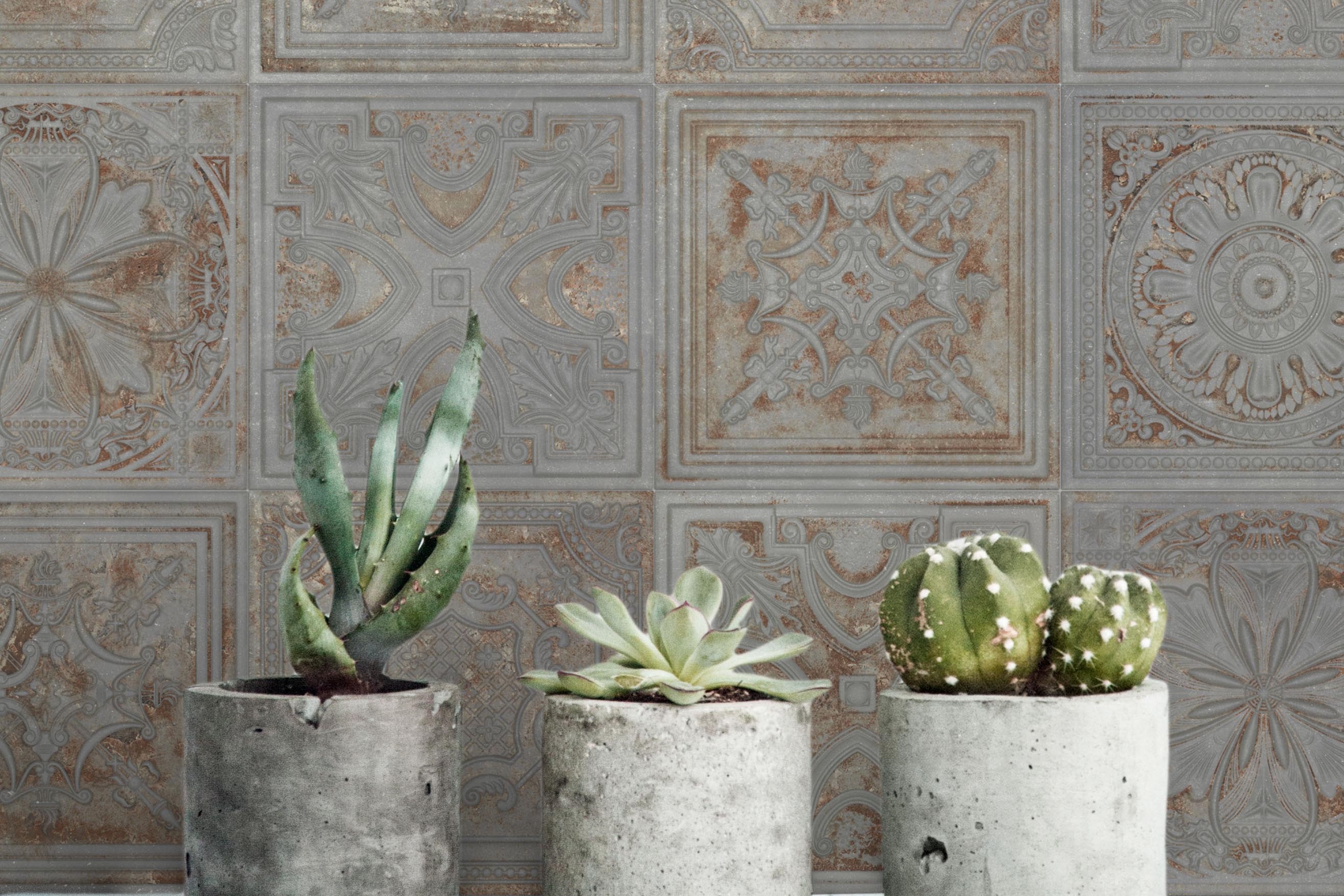 Wandfliese Antik-Optik Kachelofen-Fliese orientalisch Vintage grau Gatsby Charcoal Tin