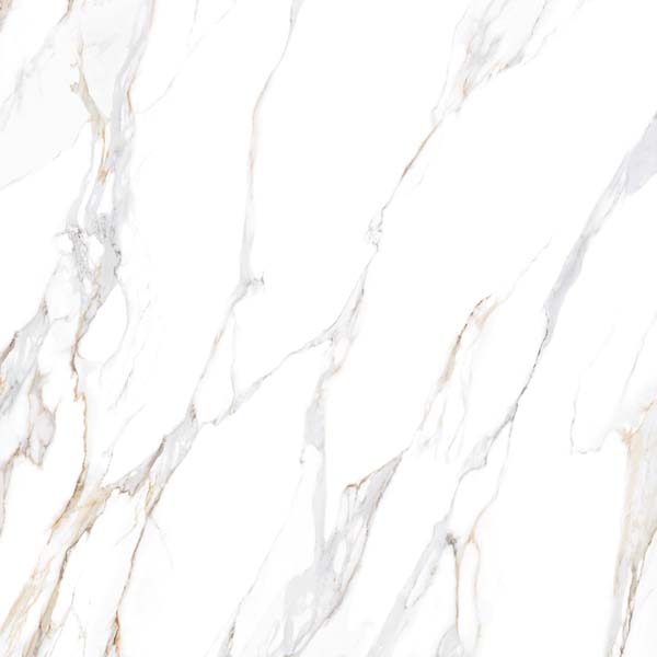 Fliese Marmoroptik weiß gold 120x120 cm marmoriert "Aurora Gold" glänzend rektifiziert