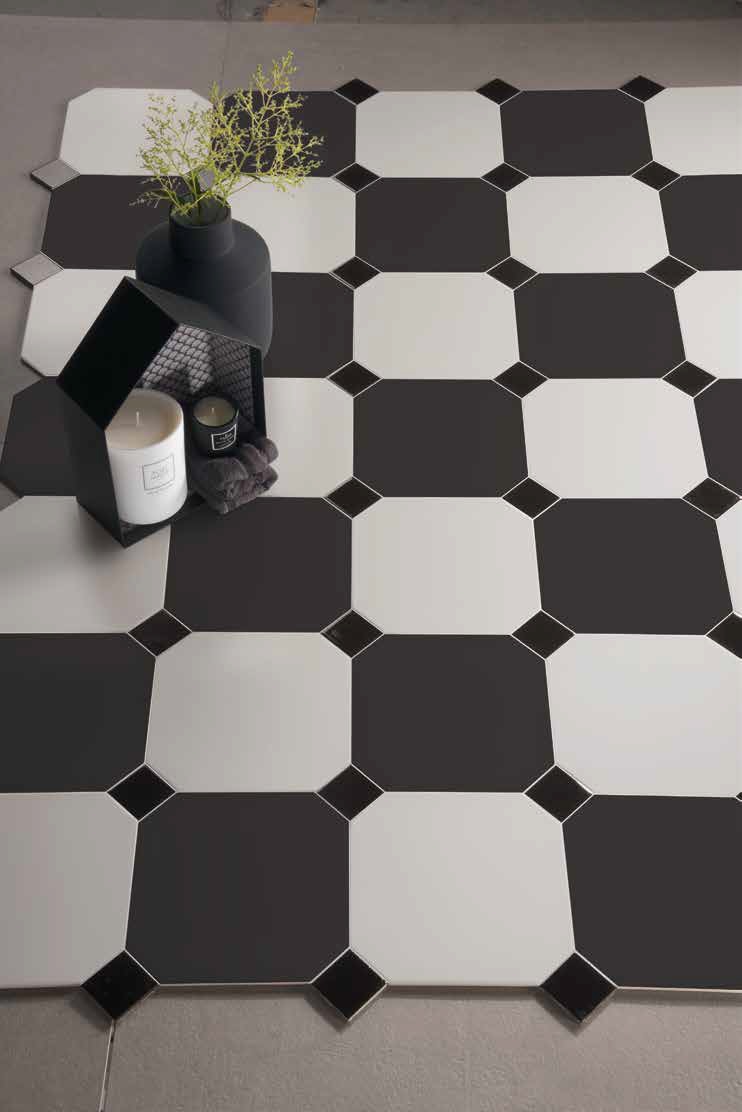 Einleger für Achteck-Fliese schwarz glänzend 5x5cm glasiertes Feinsteinzeug