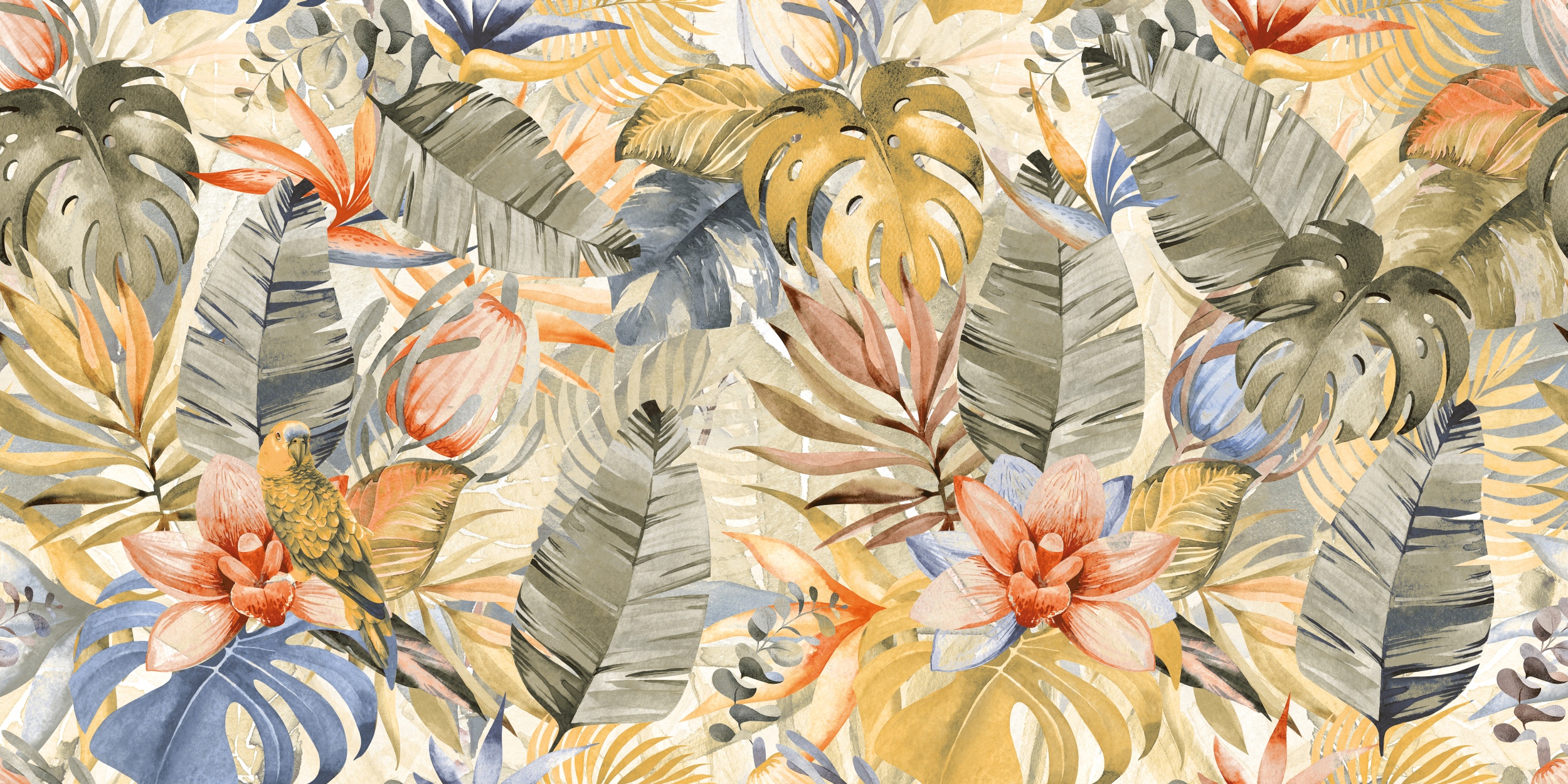 Fliese Pflanzen-Dekor Dschungel Wandbild Tropical Jungle 60x120 cm