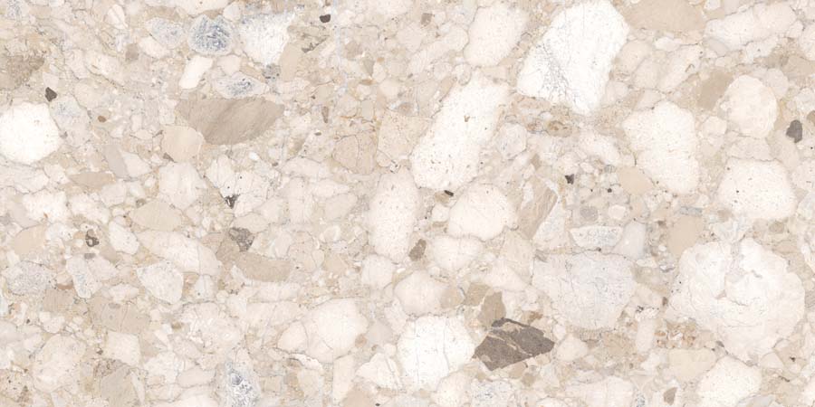 ABVERKAUF Fliese Terrazzo-Steinoptik beige matt 60x120 cm "Veni Beige" rektifiziert
