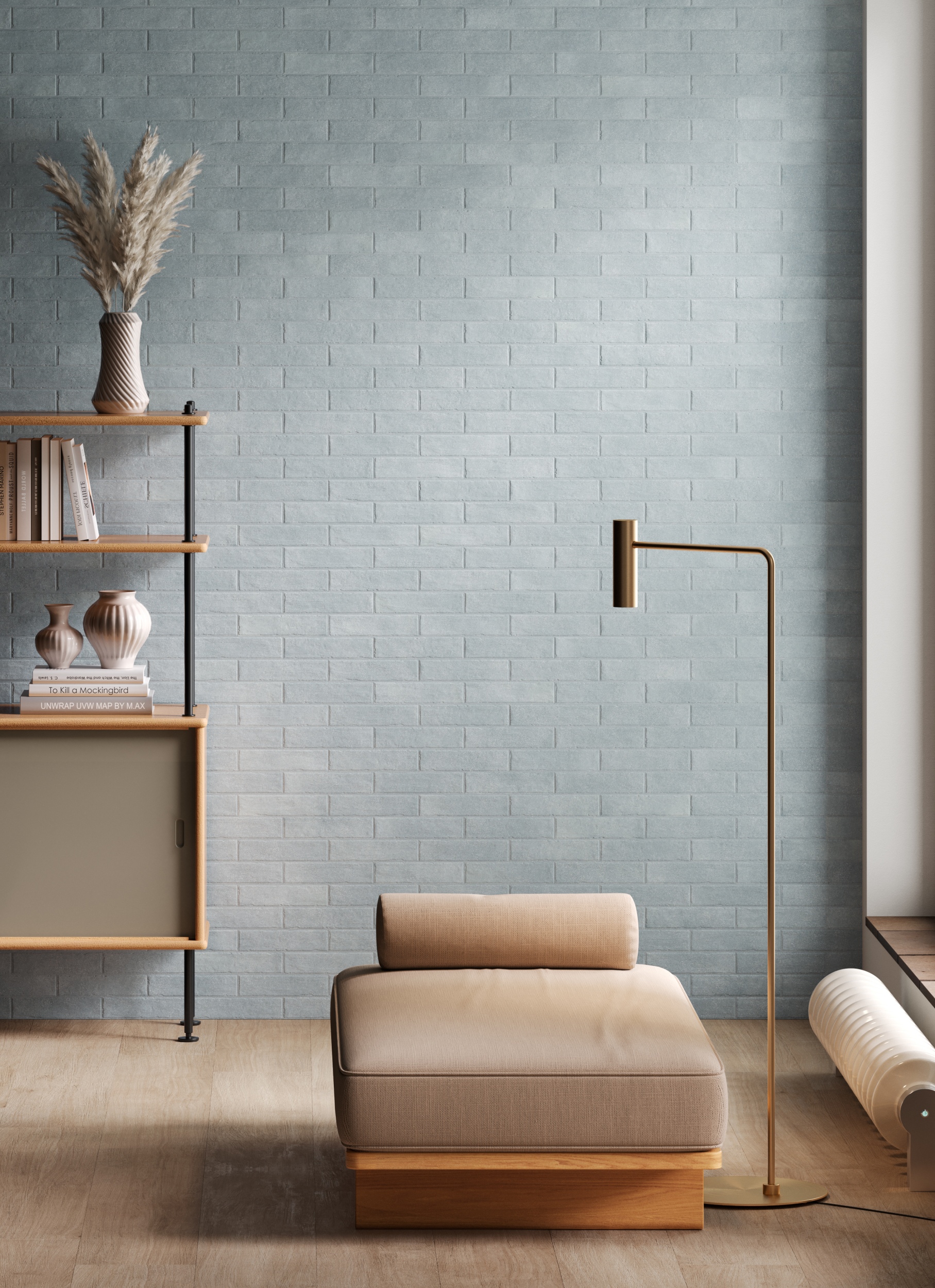 Fliese unregelmäßige Oberfläche 5x20 cm "Tetris Aria" grau-blau matt