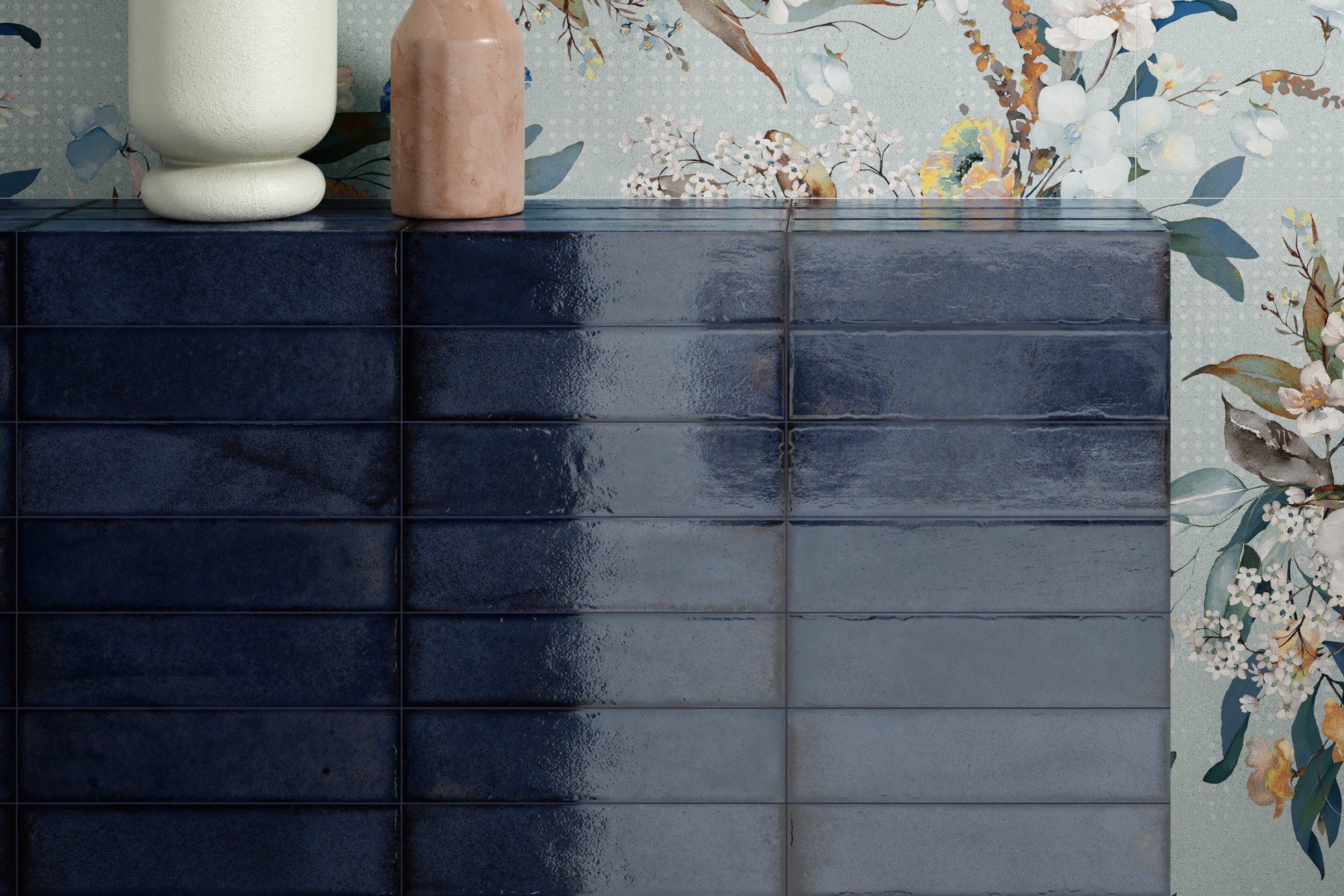 Fliese glasiert unregelmäßige Oberfläche "Tetris Ocean" dunkelblau glänzend 5x20 cm